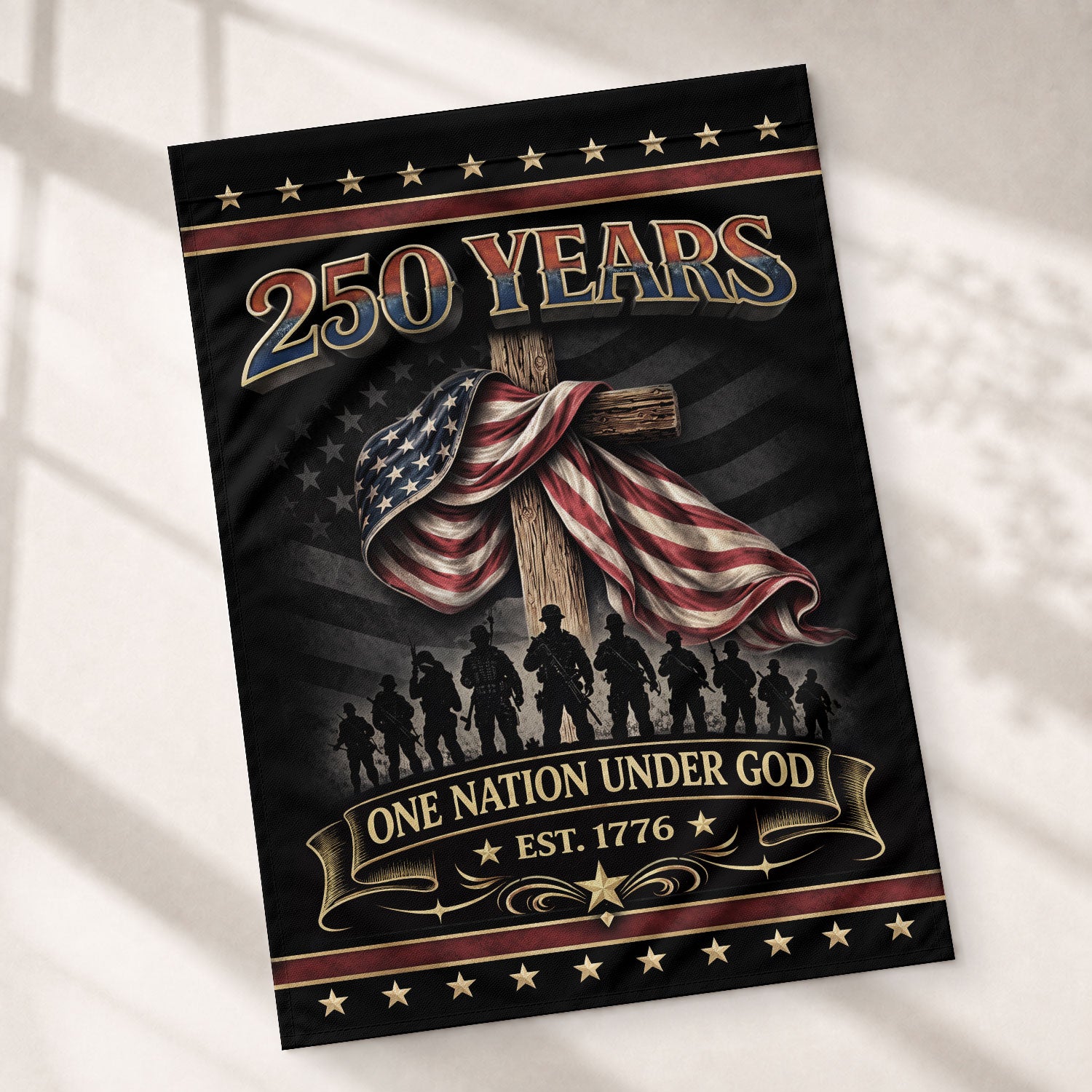 250th Anniversary USA Flag Garden Decor – One Nation Under God, We The People Cross Garden Flag, Faith and Freedom Patriotic Flag