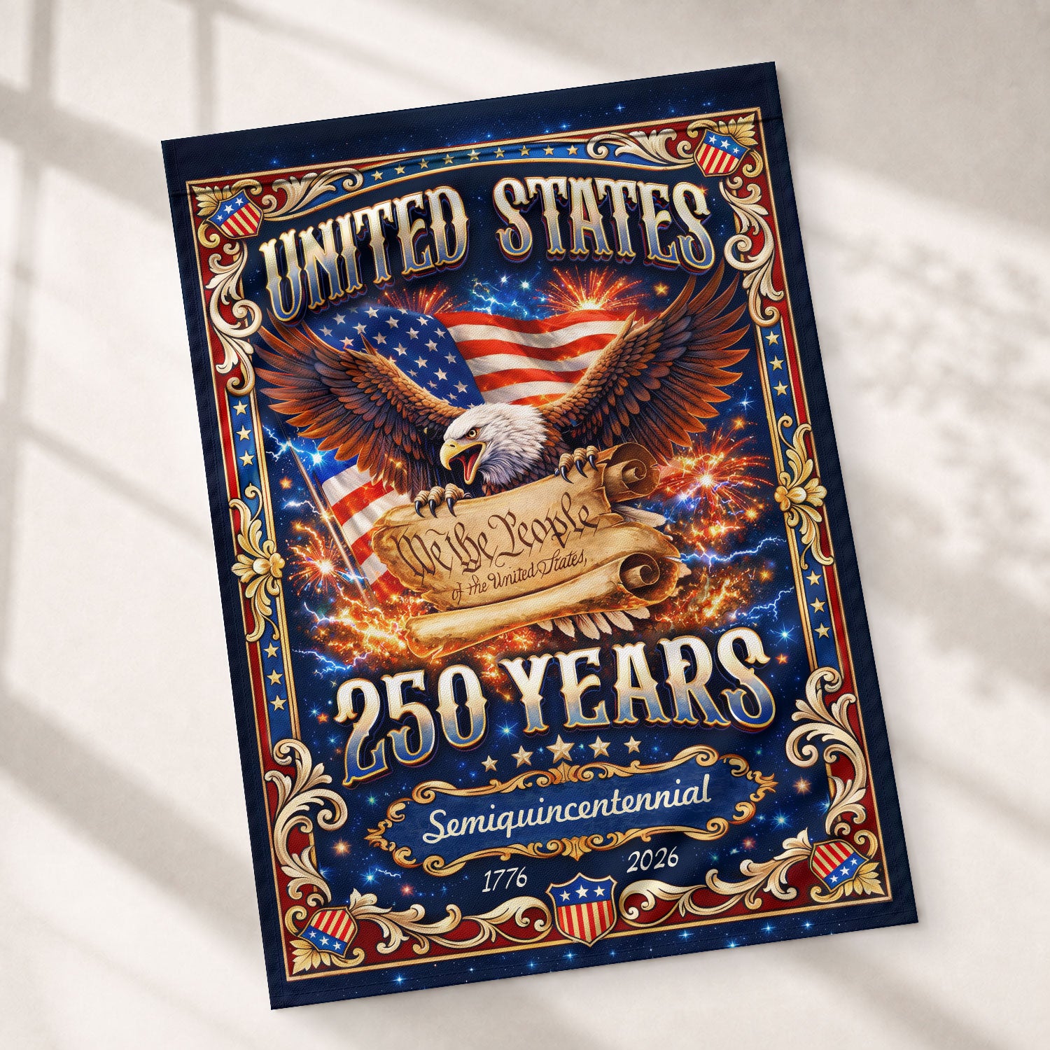 USA 250th Anniversary House Flag 1776-2026 – We The People Constitution Double Sided Patriotic Yard Flag