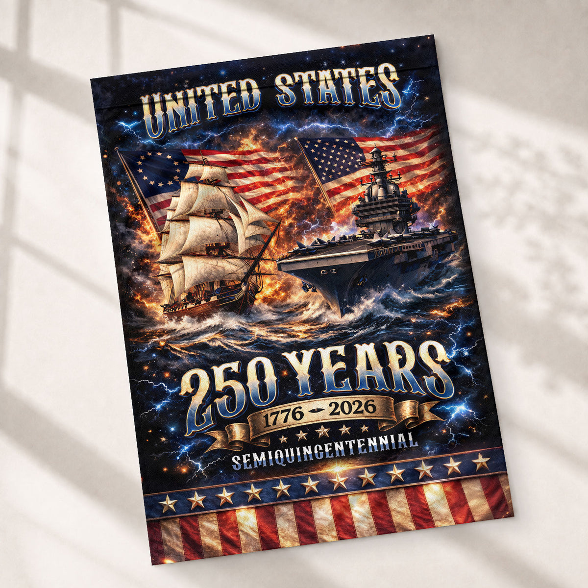1776-2026 USA 250th Anniversary House Flag – Navy History & Modern Power Patriotic Double Sided Flag - Rust Field Wear