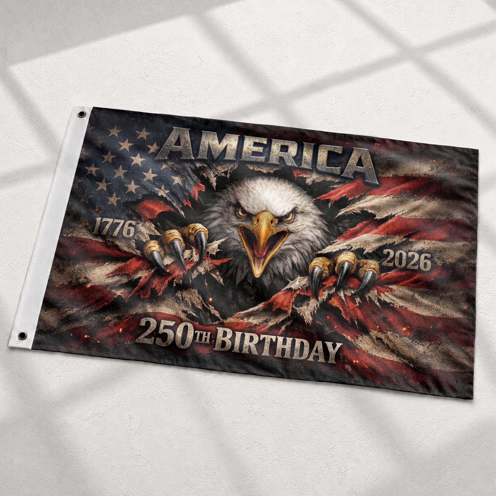 1776-2026 USA 250th Anniversary Flag – Patriotic Eagle Double Sided House Flag - Rust Field Wear