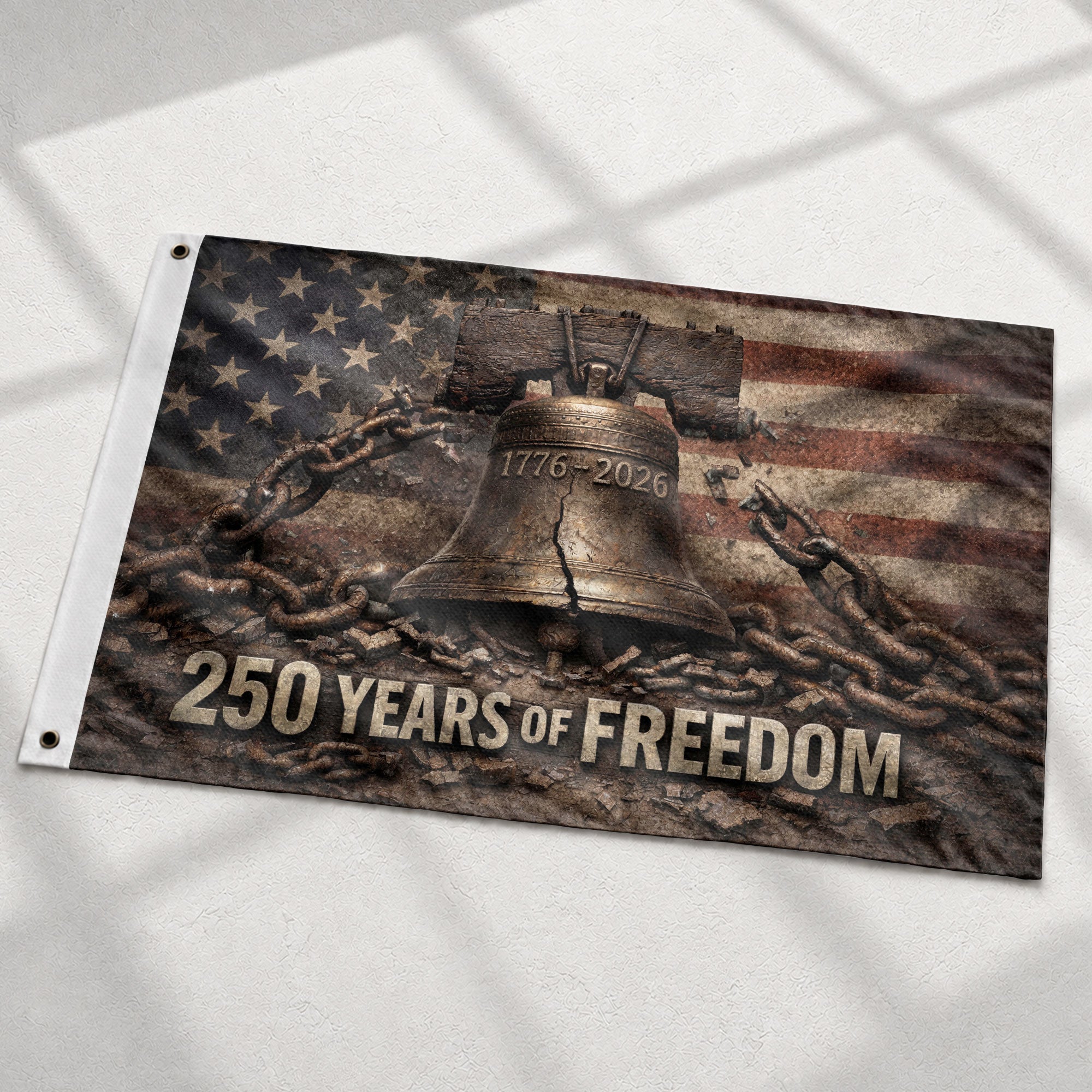 Proclaim Liberty Throughout The Land 250 Years Flag 1776–2026 – Liberty Bell Patriotic Banner - Rust Field Wear