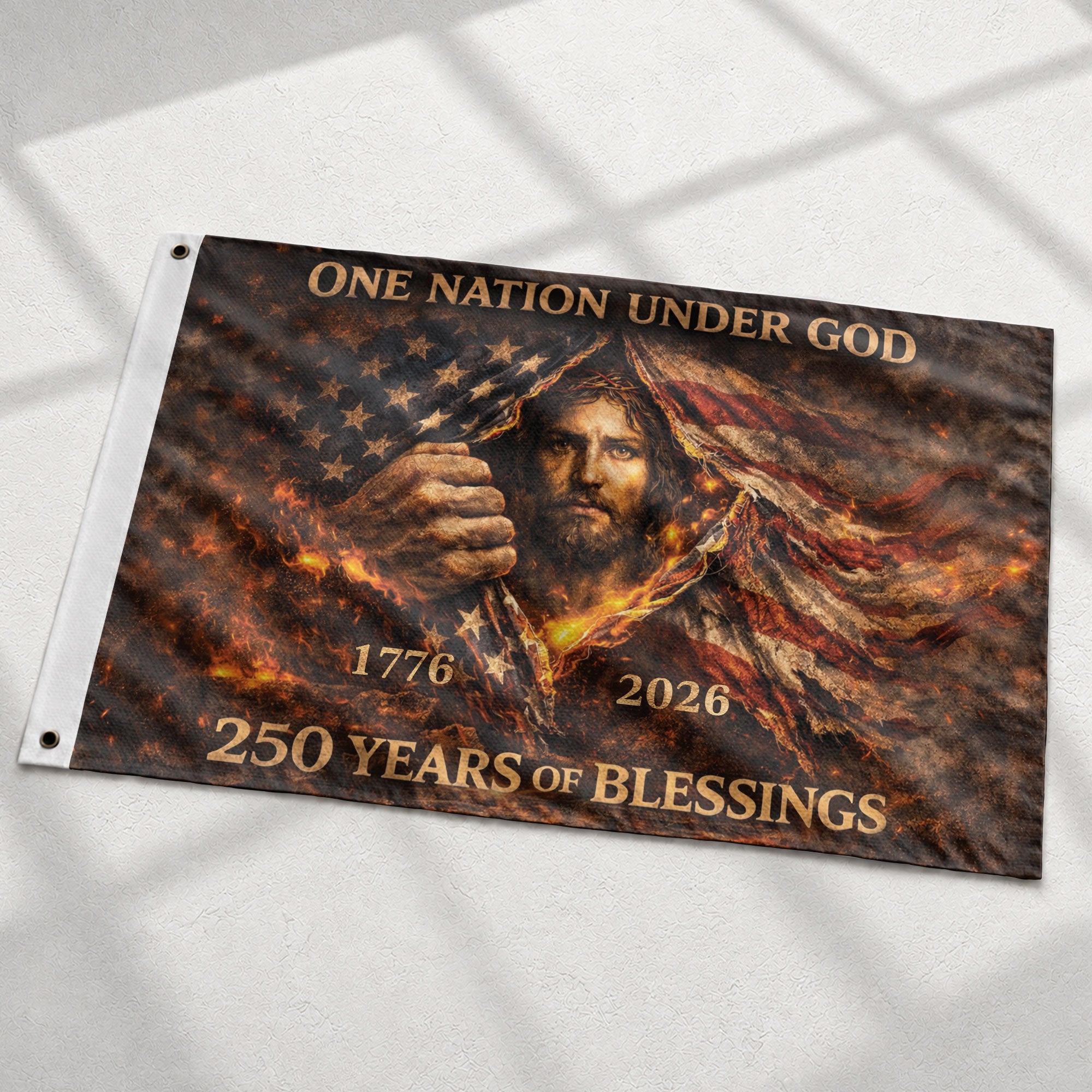 Christian 1776-2026 USA 250th Anniversary Flag – Jesus Christ One Nation Under God 250 Years of Blessings Patriotic Banner