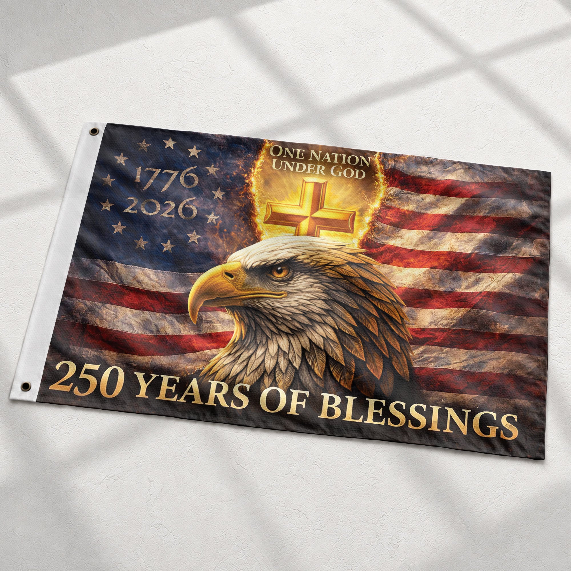 USA 250th Anniversary Eagle Flag 1776-2026 – One Nation Under God Christian Cross Double Sided Patriotic House Flag