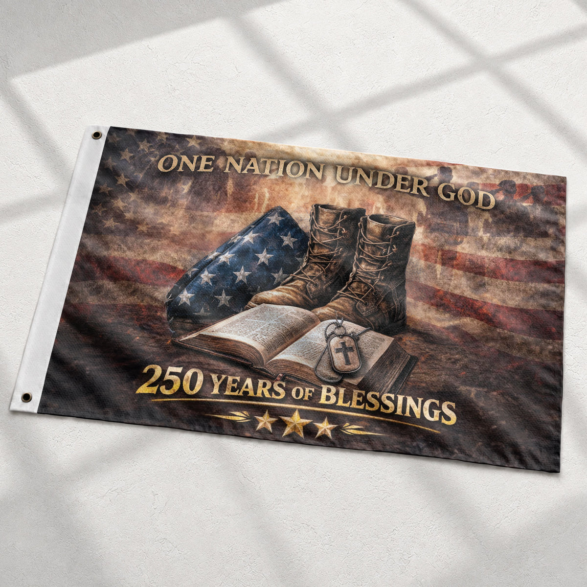 Christian Patriotic House Flag 250 Year American Anniversary Flag One Nation Under God USA Flag - Rust Field Wear