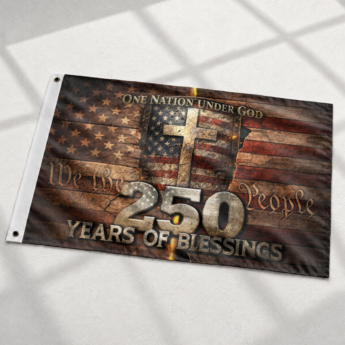 We The People Christian Cross House Flag 250th Anniversary USA Flag One Nation Under God - Rust Field Wear