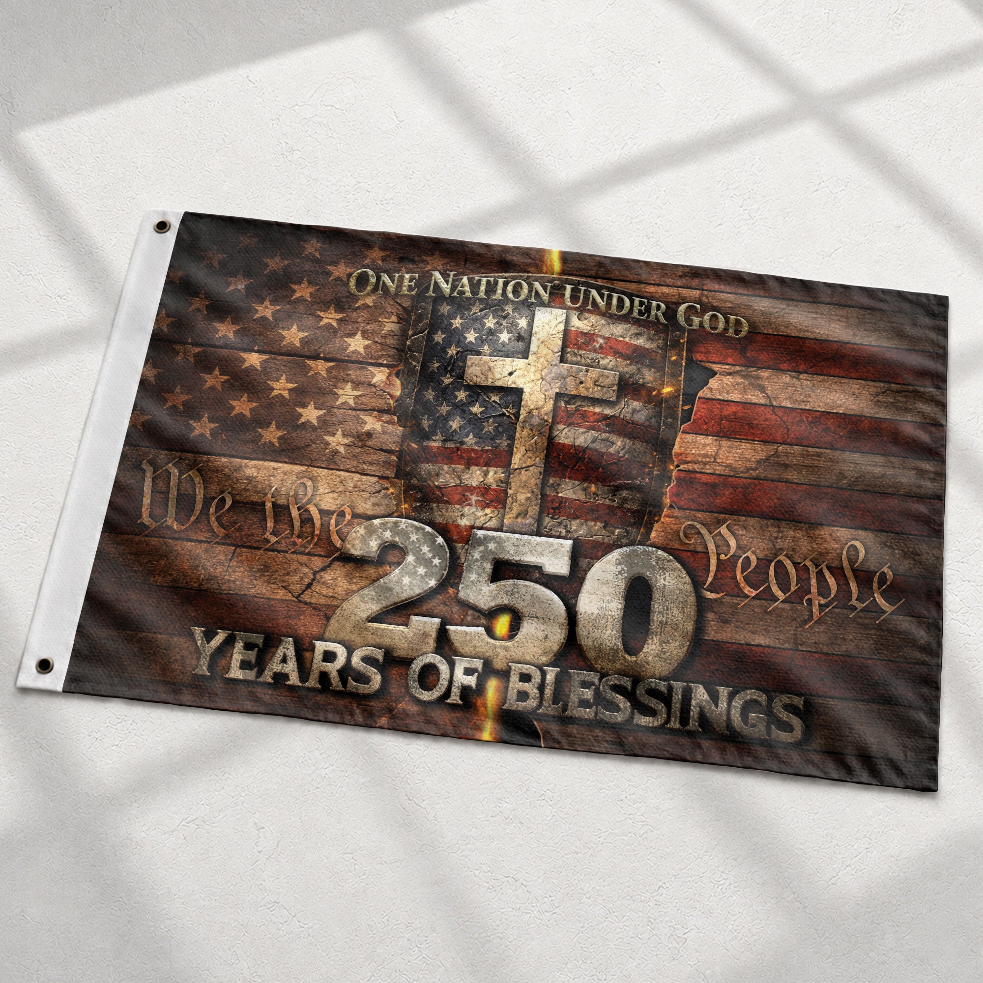 We The People Christian Cross House Flag 250th Anniversary USA Flag One Nation Under God