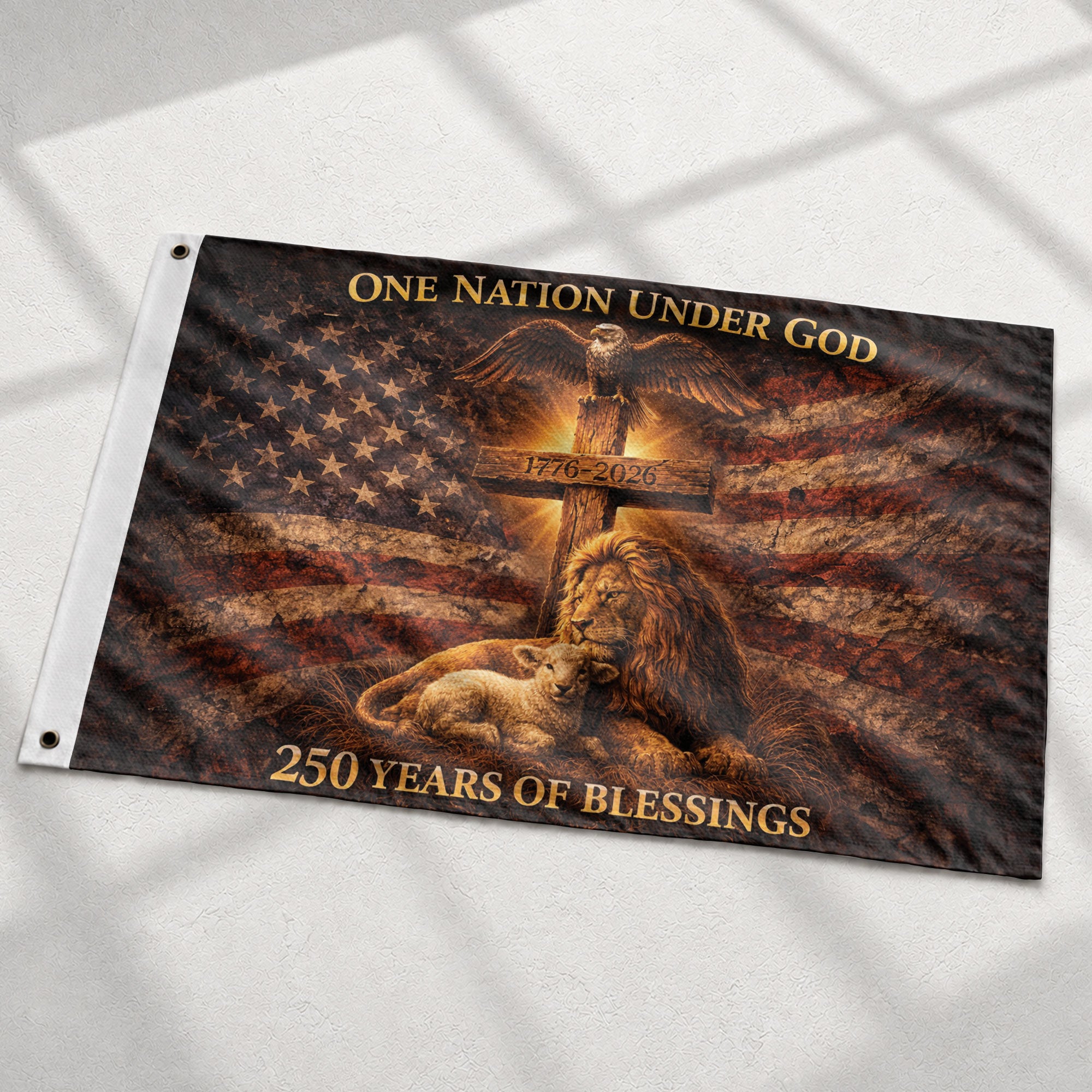 Christian Patriotic House Flag 250th Anniversary USA Flag One Nation Under God 1776-2026