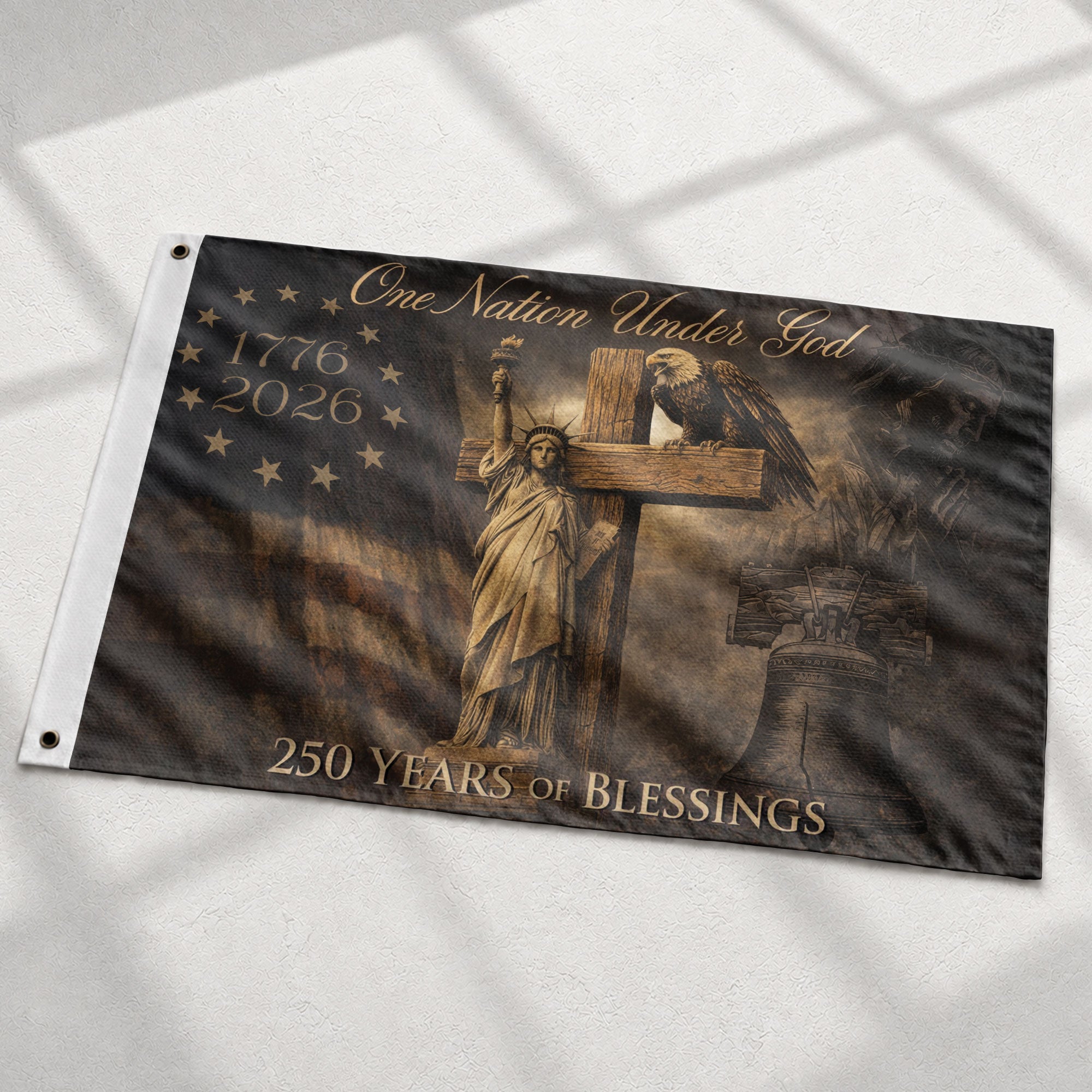Christian Faith Patriotic House Flag 1776–2026 USA 250th Anniversary Flag One Nation Under God Eagle Cross
