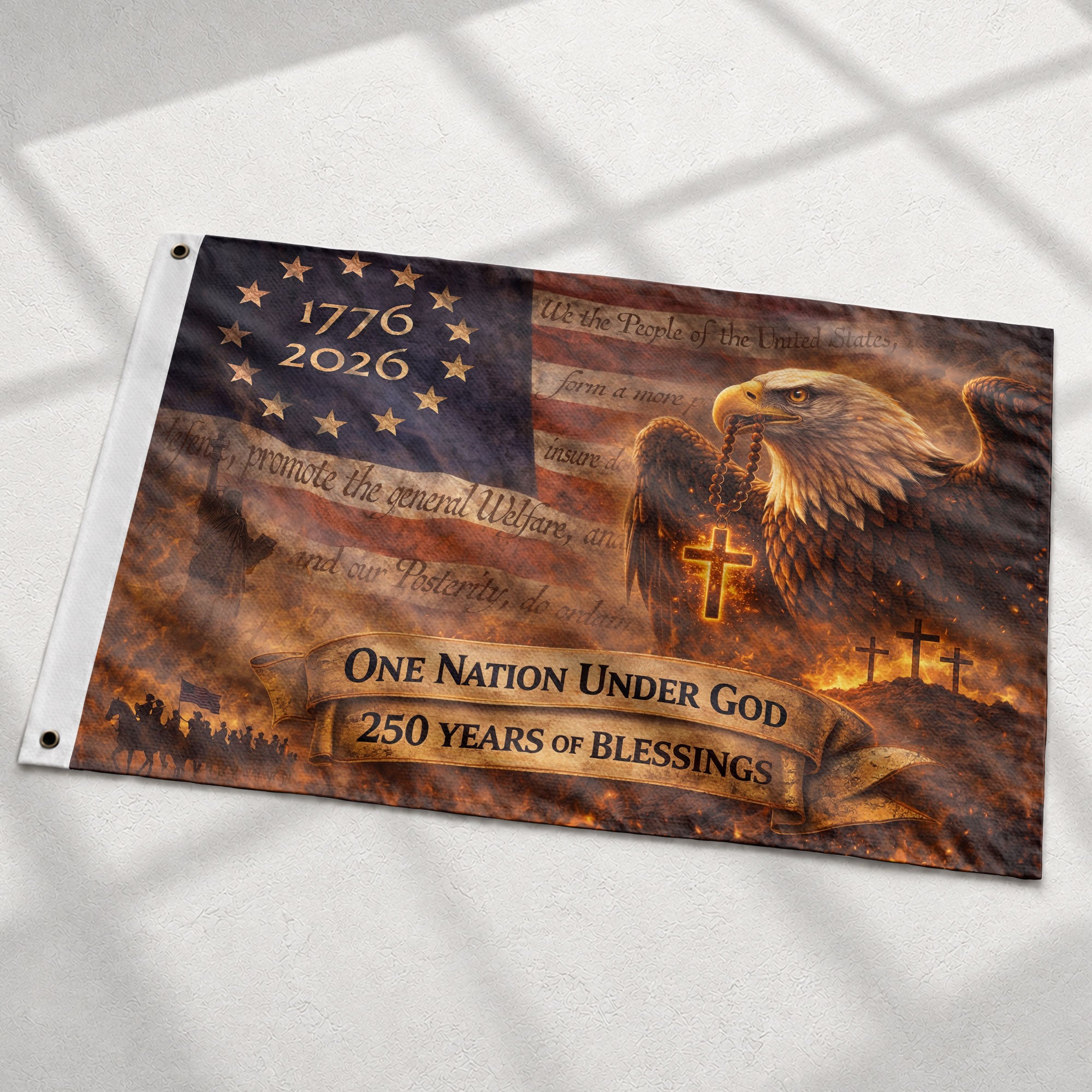 250 Years of Blessings Flag One Nation Under God Christian American Eagle Banner 3x5ft