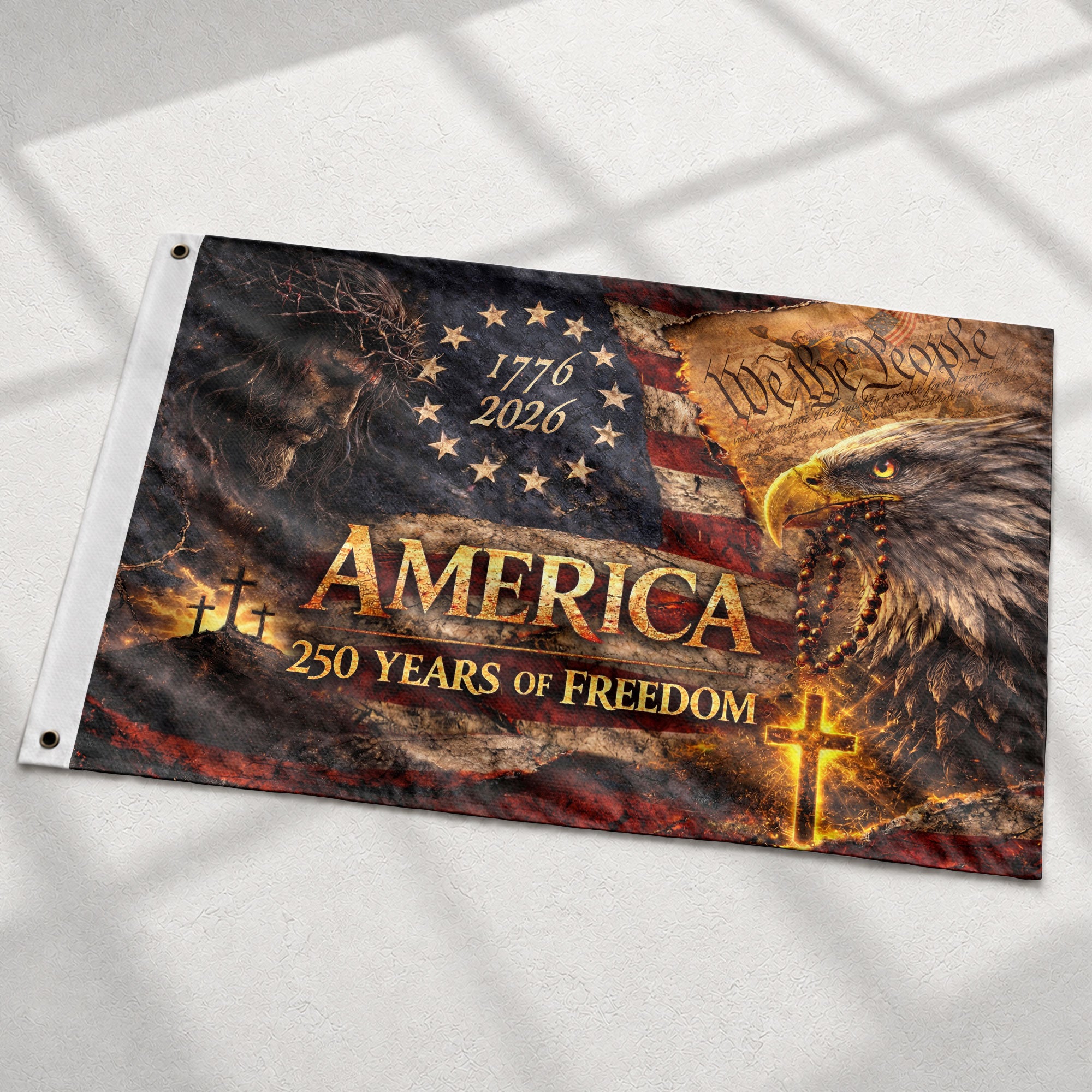 250 Years of Freedom Flag 1776-2026 Jesus We The People Christian American Eagle Banner 3x5ft
