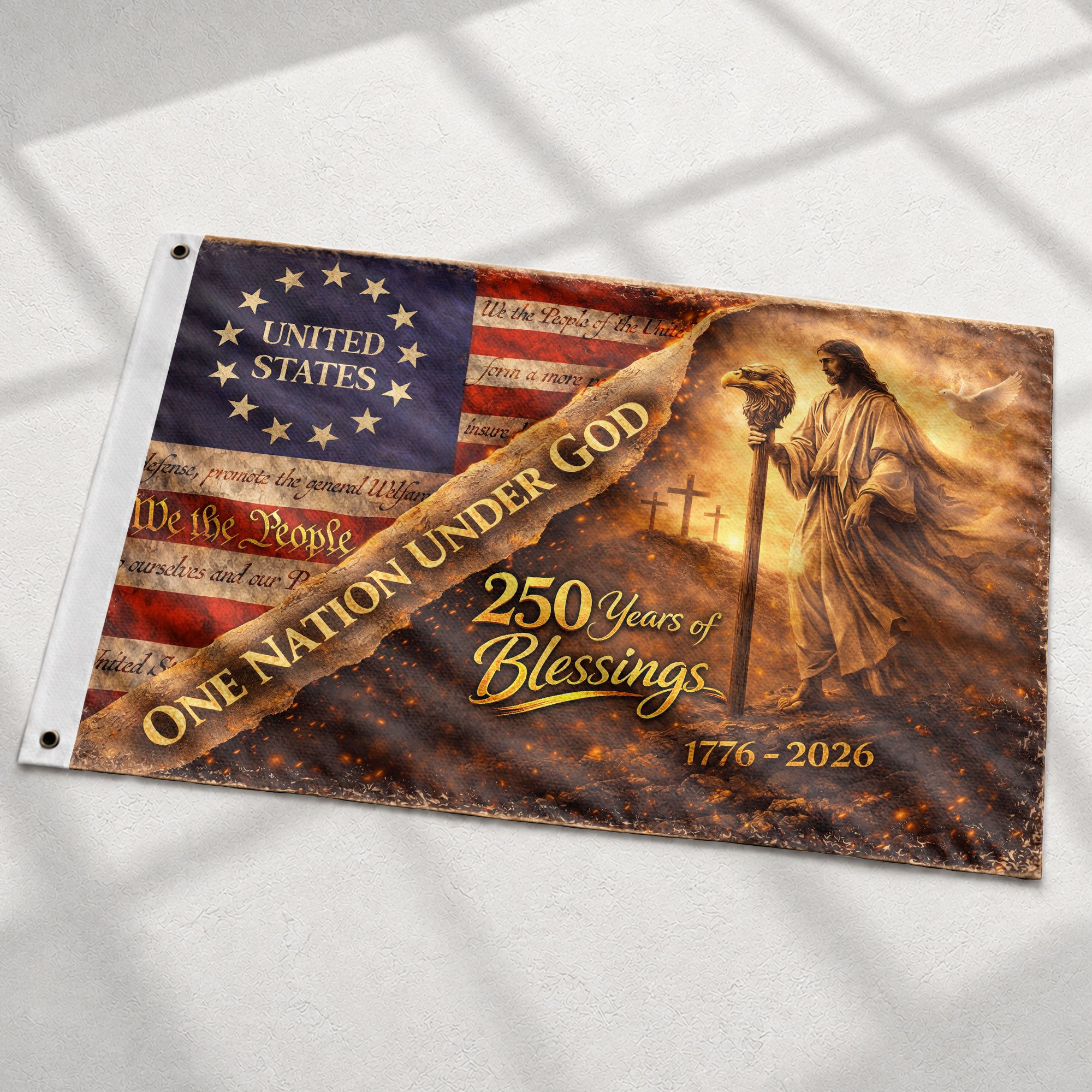 One Nation Under God 250th Anniversary USA House Flag 1776–2026 Jesus Patriotic 250 Years Blessing Flag