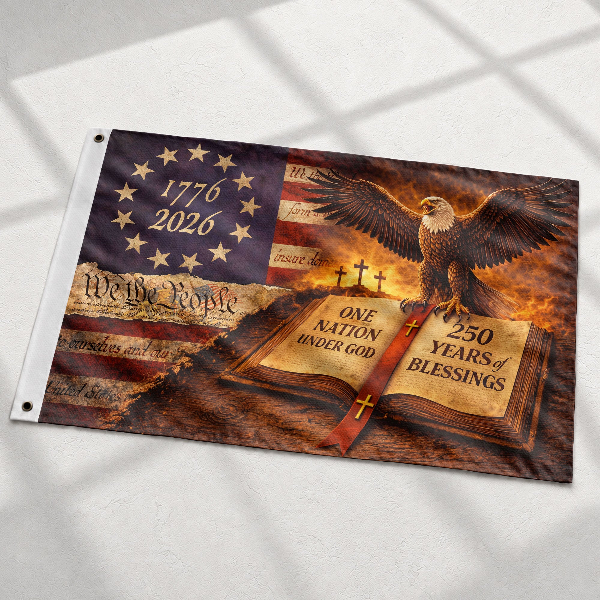 250 Years of Blessings Flag 1776-2026 We The People Bible Christian American Eagle Banner 3x5ft