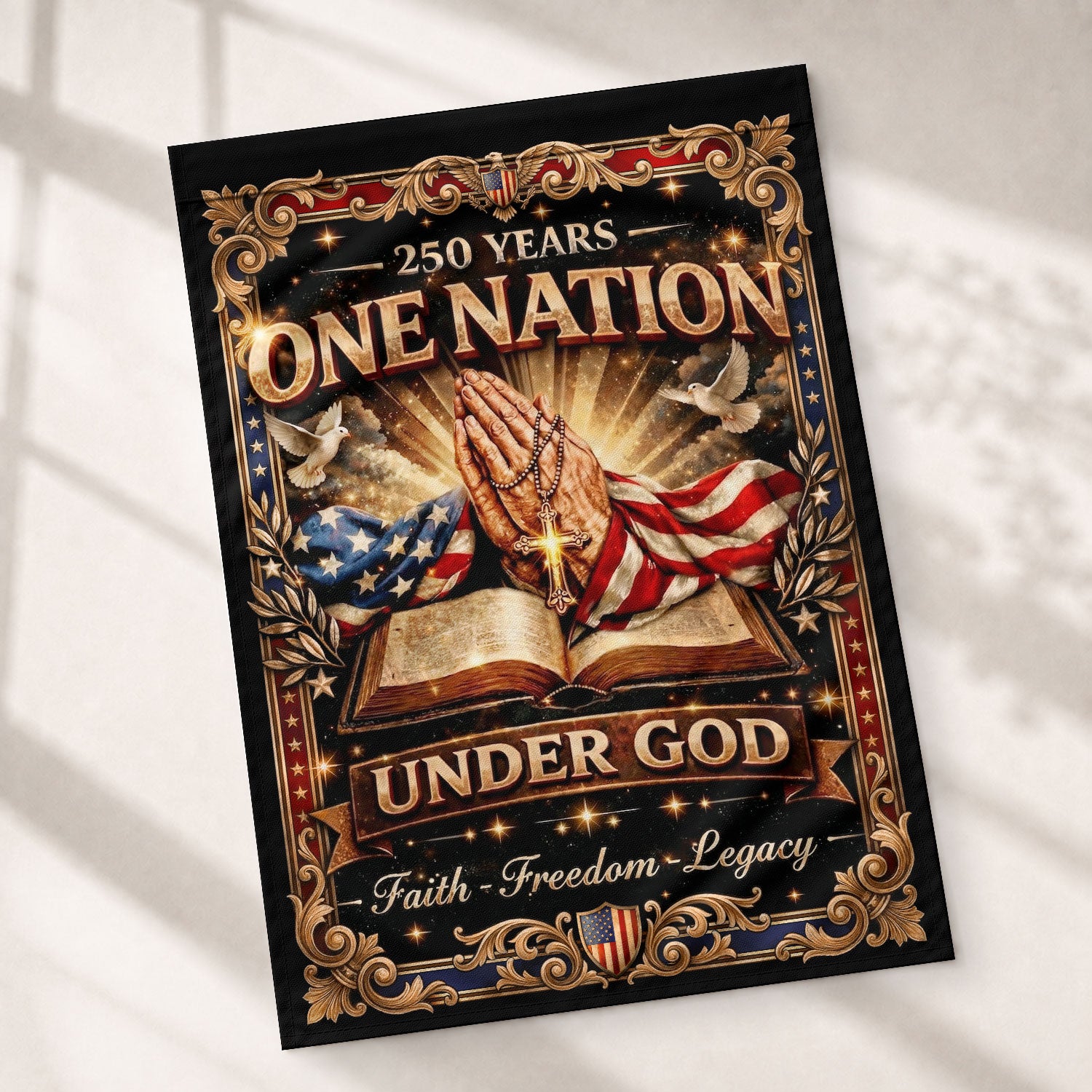 Christian One Nation Under God 250th Anniversary USA House Flag Prayer Bible Faith Freedom Patriotic Design - Rust Field Wear