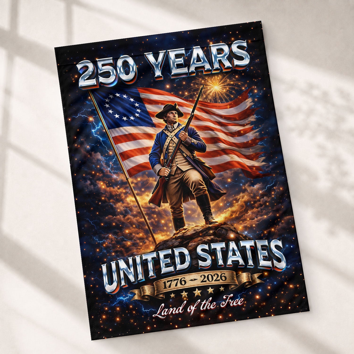 250 Years United States Garden Flag Patriotic Soldier 1776 2026 Land of the Free