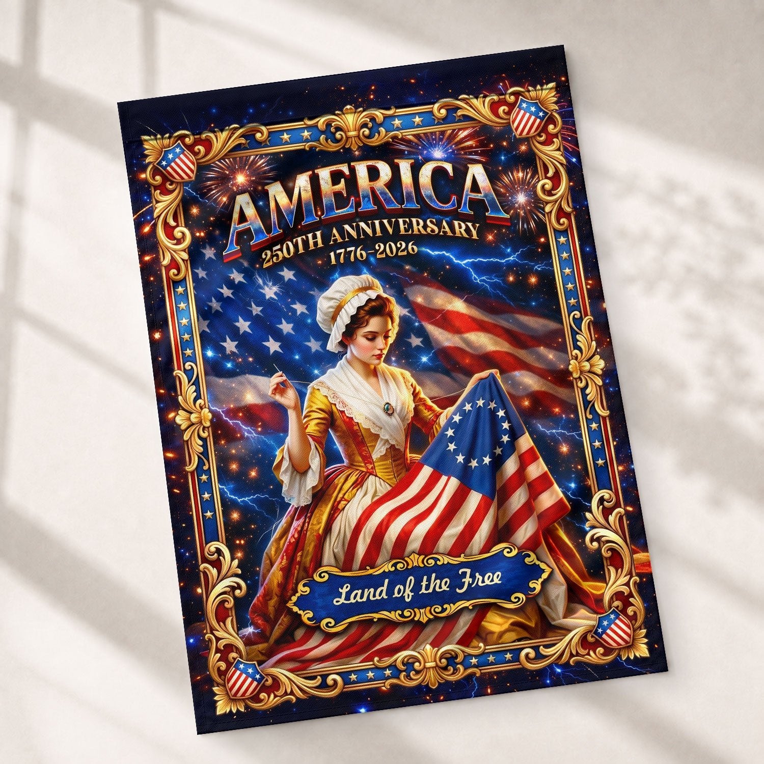 America 250th Anniversary Garden Flag Betsy Ross Patriotic 1776 2026 Land of the Free - Rust Field Wear