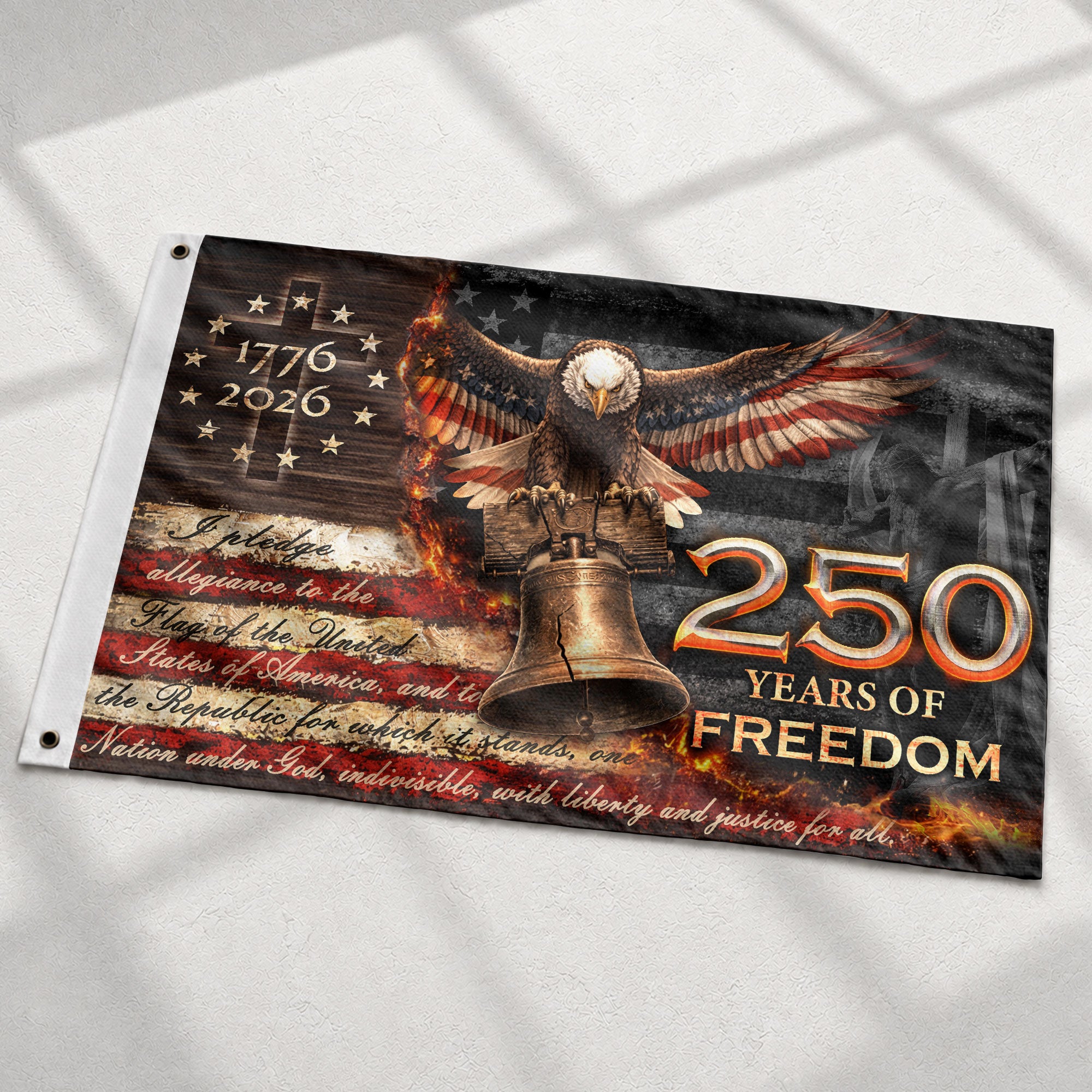 250 Years of Freedom House Flag 1776-2026 Patriotic Eagle Liberty Bell Garden Decor Gift
