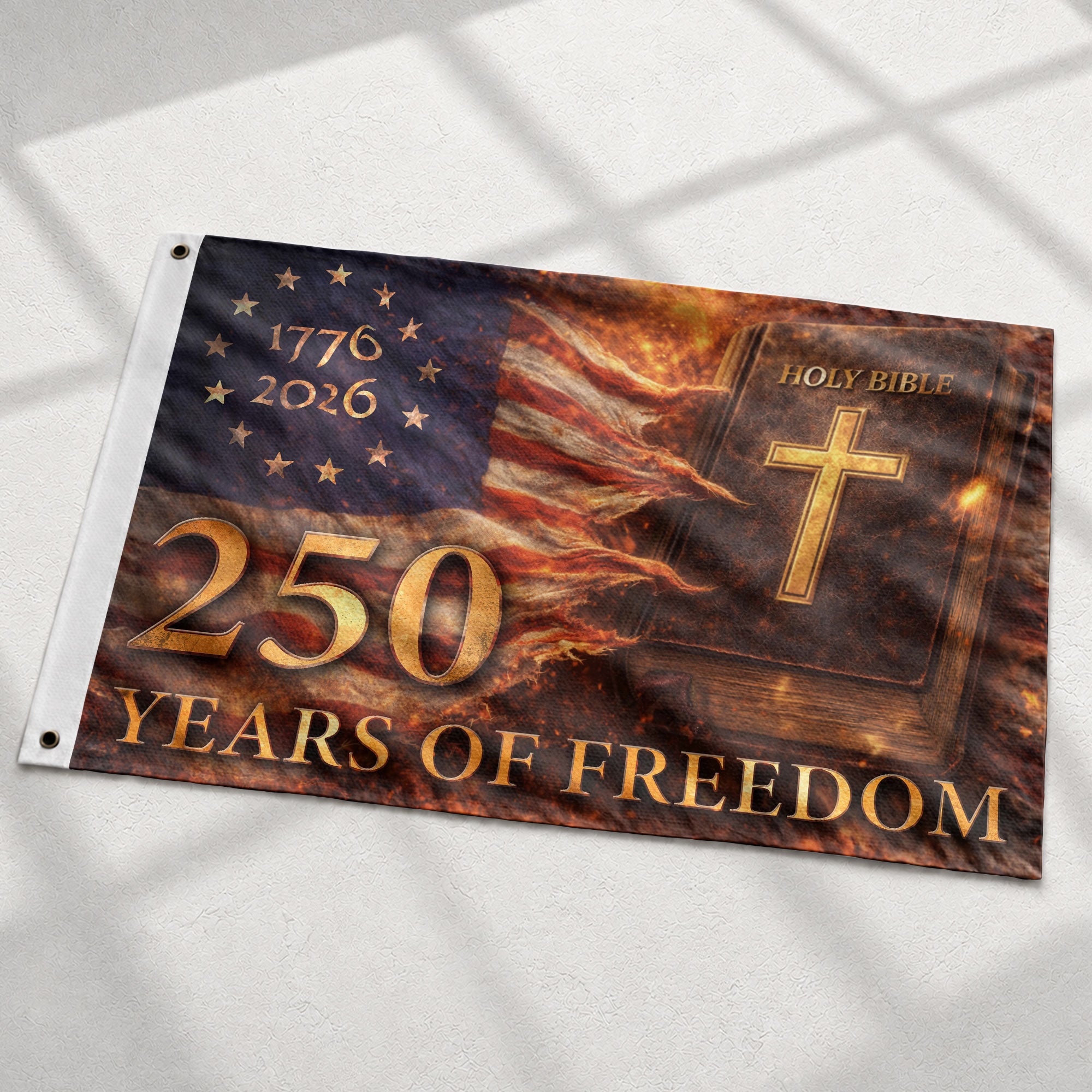 Holy Bible Christian House Flag 1776-2026 One Nation Under God 250 Years of Freedom Decor