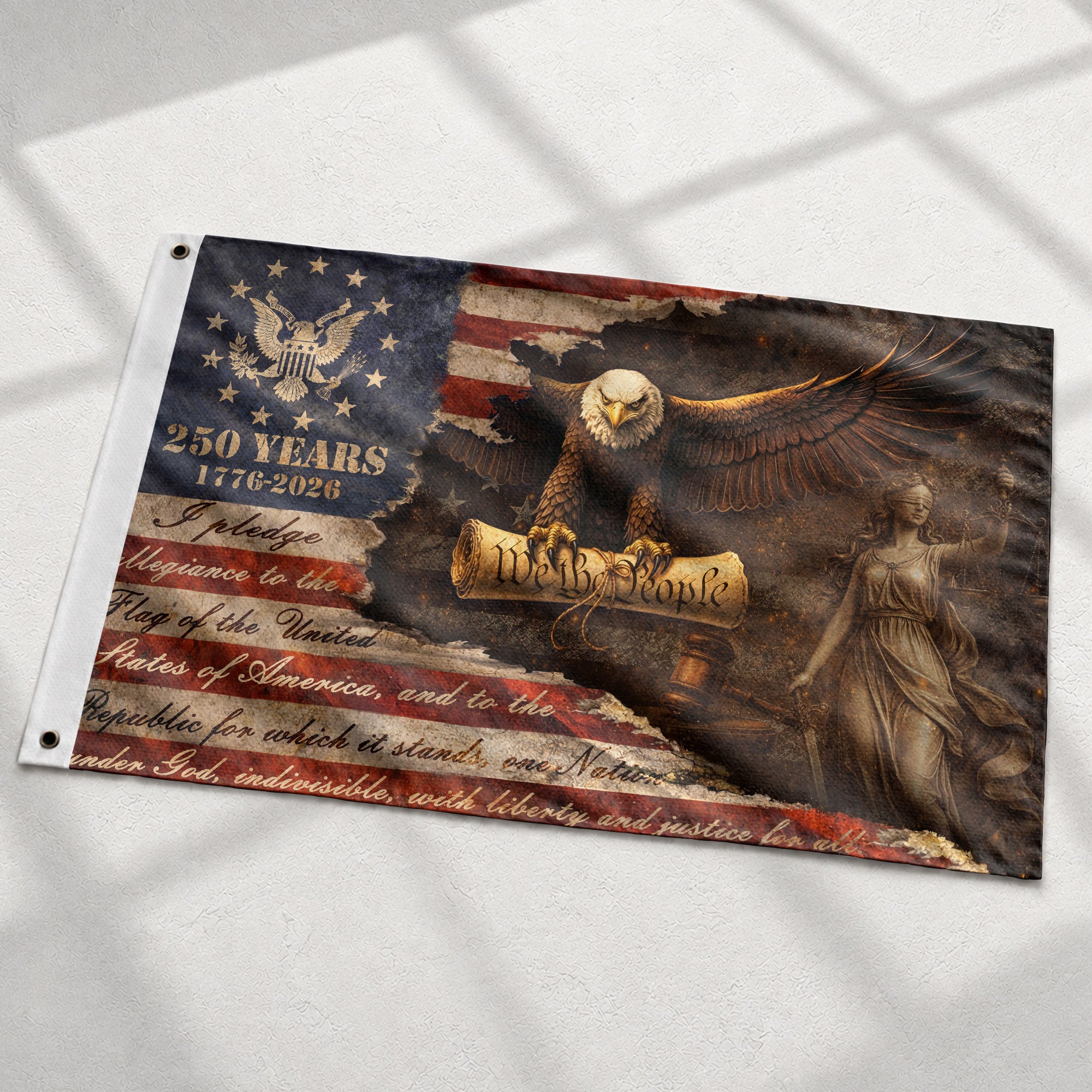 Justice Gavel Eagle House Flag 1776-2026 We The People 250 Years Freedom Patriotic Decor
