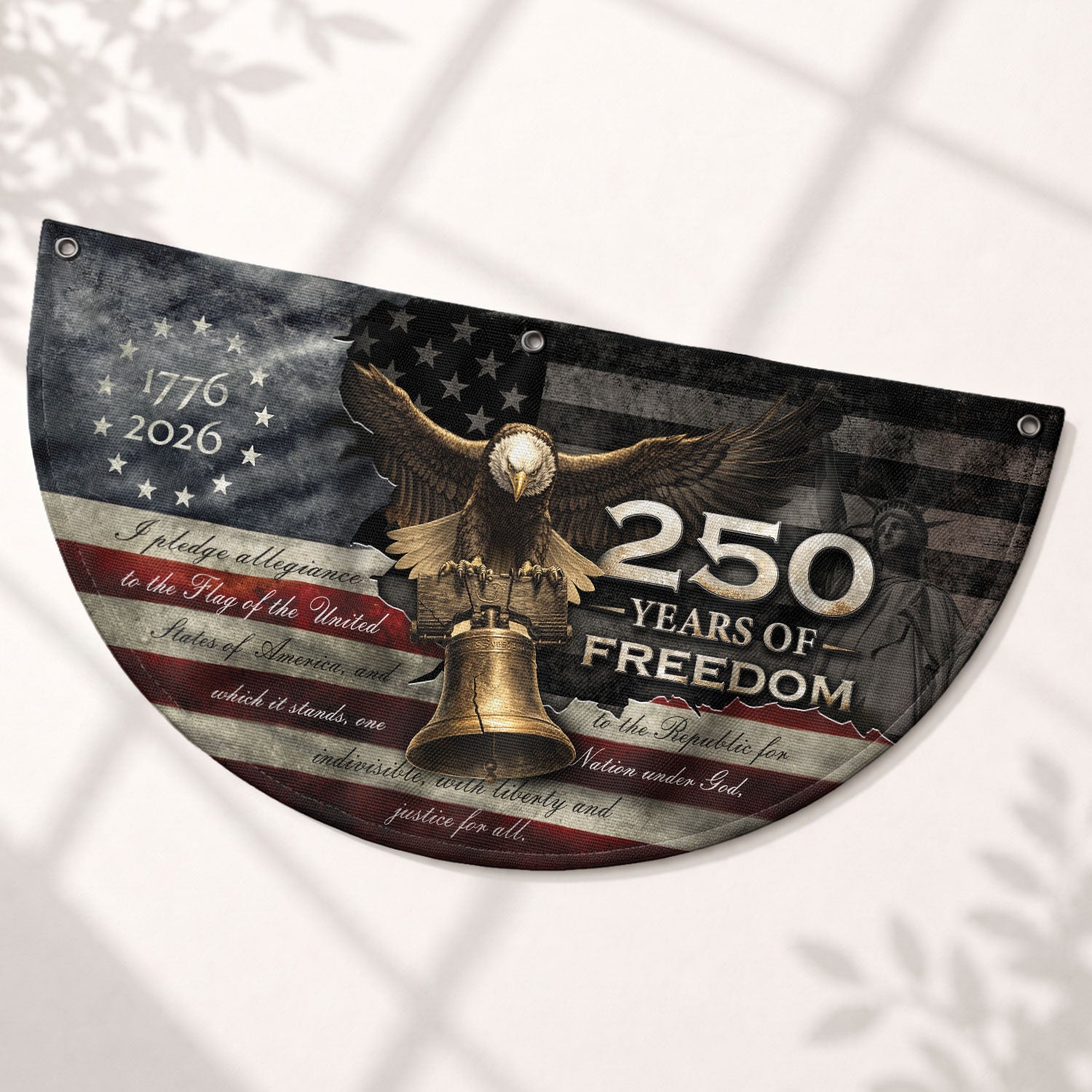 250 Years of Freedom Fence Flag 1776-2026 Liberty Bell Eagle Patriotic Banner Decor