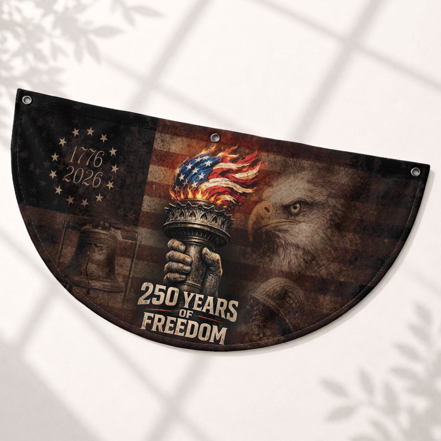 250th Anniversary Freedom Flag Fence Banner - Liberty Torch & Eagle Design for 2026 Celebration - Rust Field Wear