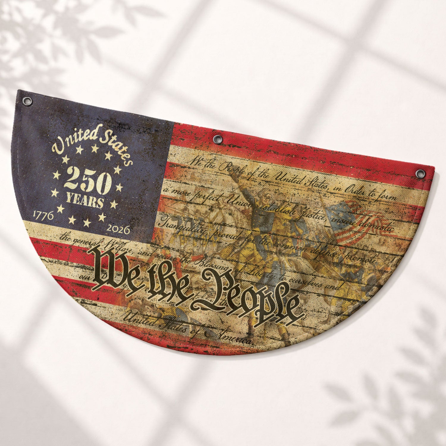 USA 250th Anniversary Flag Fence Banner - We The People & Eagle Design for 2026 Celebration. - Rust Field Wear