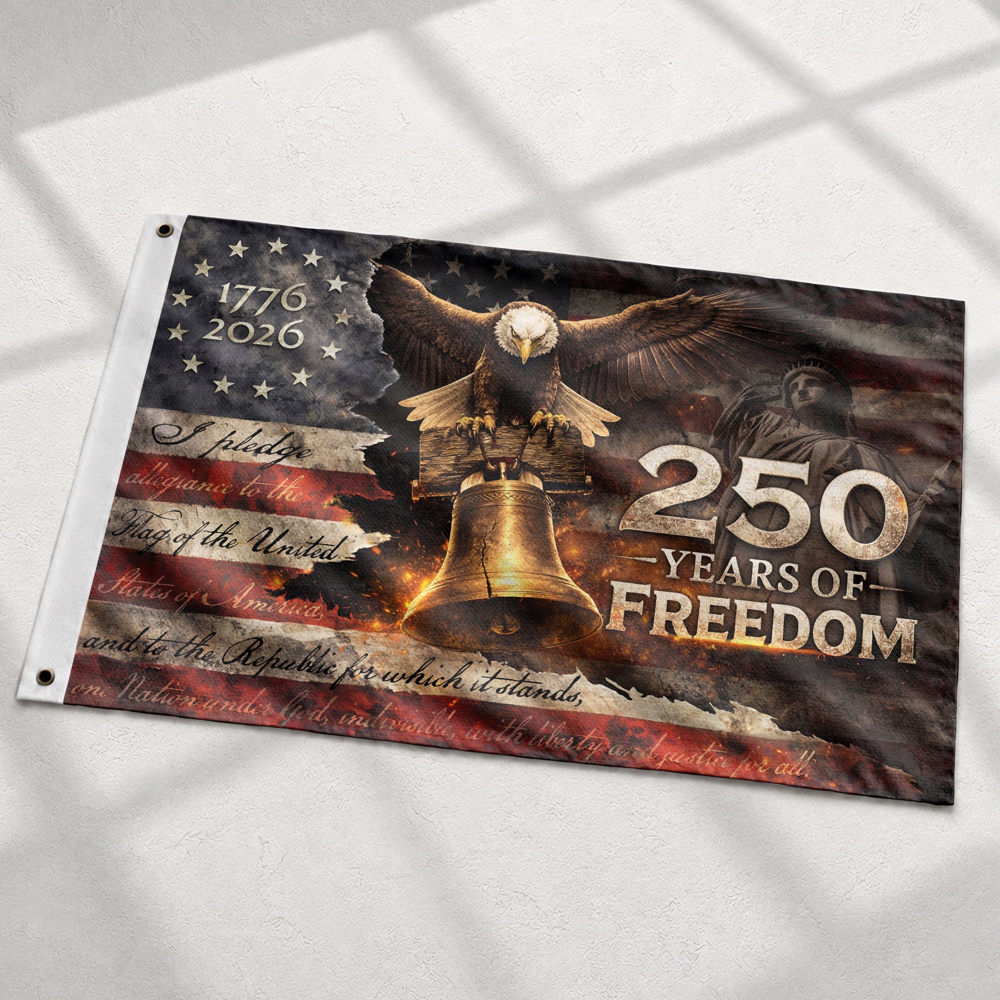 Patriotic Freedom House Flag 250 Years Eagle Liberty Bell Vintage American Outdoor - Rust Field Wear