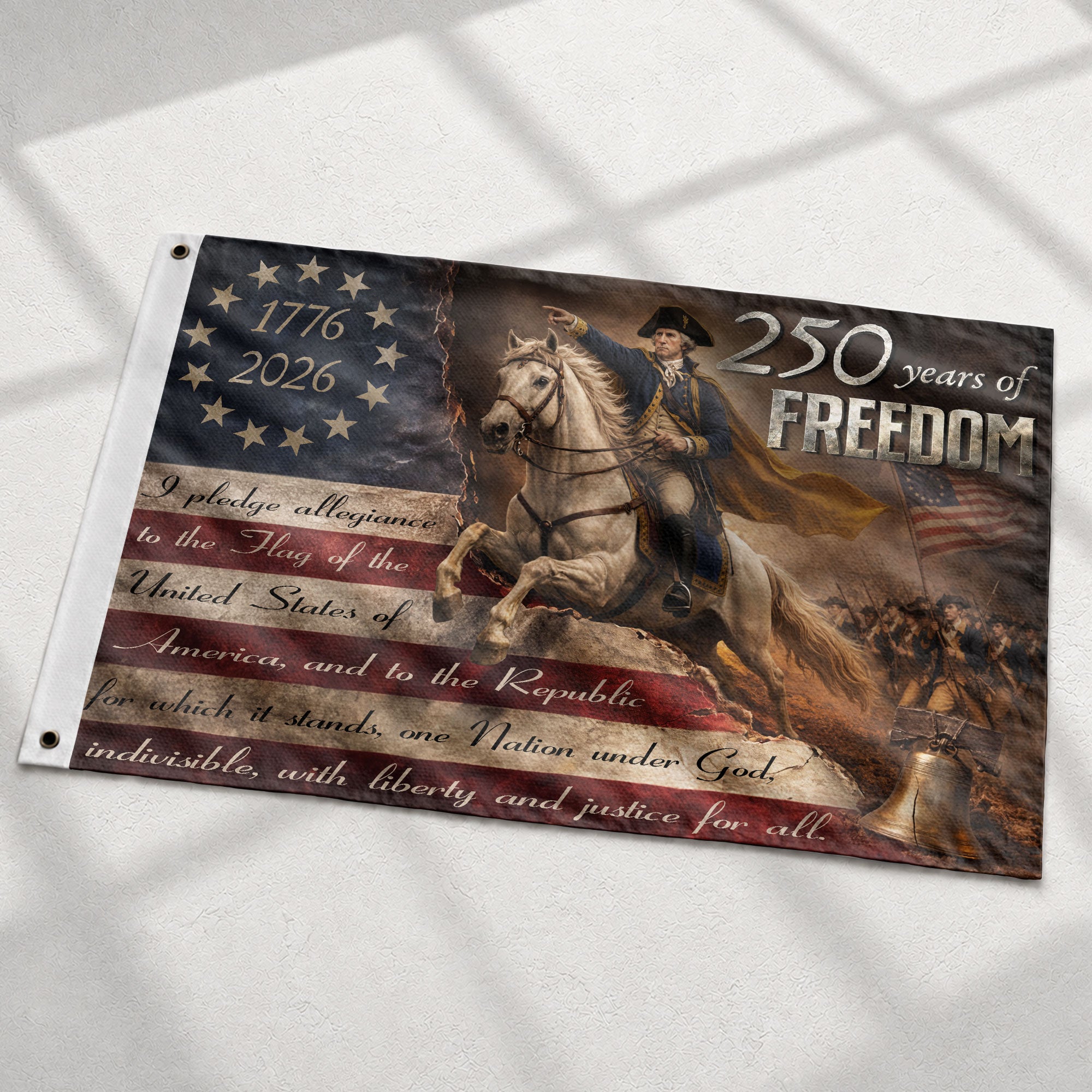 George Washington 250 Years of Freedom House Flag 1776-2026 Patriotic Eagle Decor - Rust Field Wear