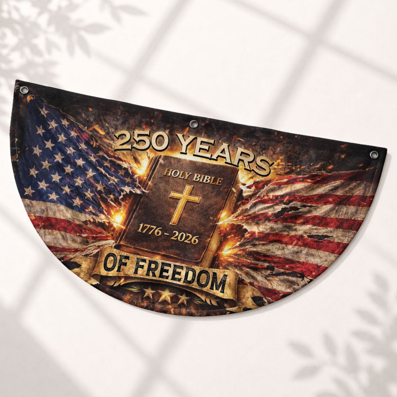 Fence Flag USA 250th Anniversary 1776–2026 Christian Cross Bible Patriotic Banner 250 Year American Freedom Flag