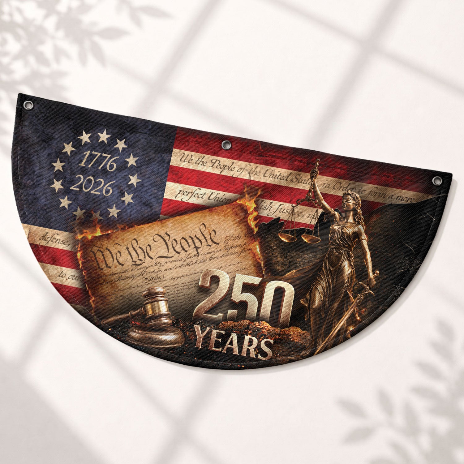 250 Years Lady Justice Fence Flag Patriotic 1776-2026 - We The People Outdoor Banner