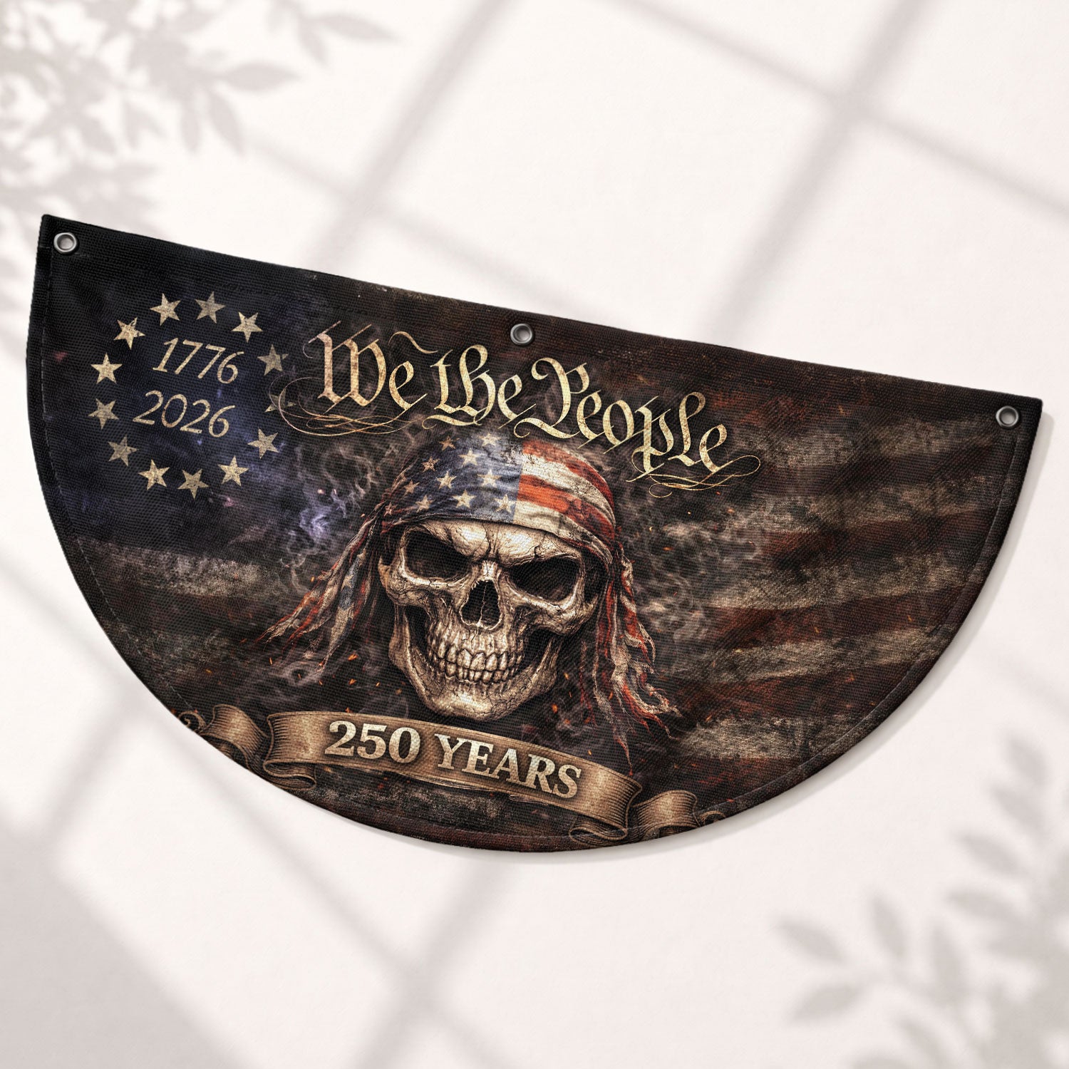 We The People Skull Fence Flag 250 Years 1776-2026 Patriotic Double Sided Banner