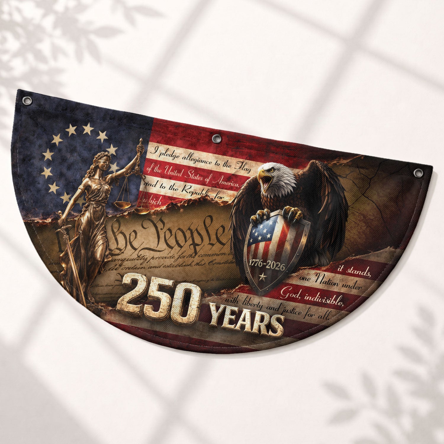 We The People Lady Justice Fence Flag 250 Years Patriotic Eagle - 1776-2026 Flag Decor