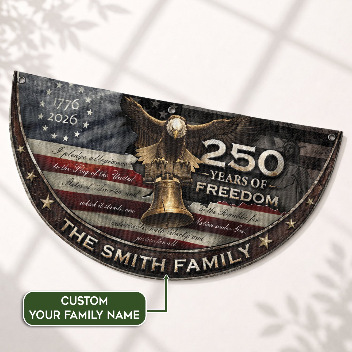 250 Years of Freedom Flag Fence Flag Custom Family Name, American Flag with Eagle, We The People Banner Decor