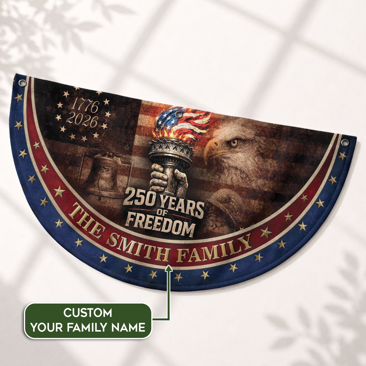 250 Anniversary USA Flag Fence Flag Custom Family Name, American Flag 250 Year Anniversary Banner with Eagle Design
