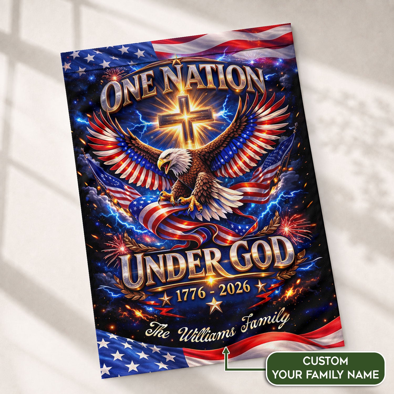 Personalized Faith & Freedom Garden Flag – 250-Year USA Tribute with Eagle and Cross Motif (1776–2026)