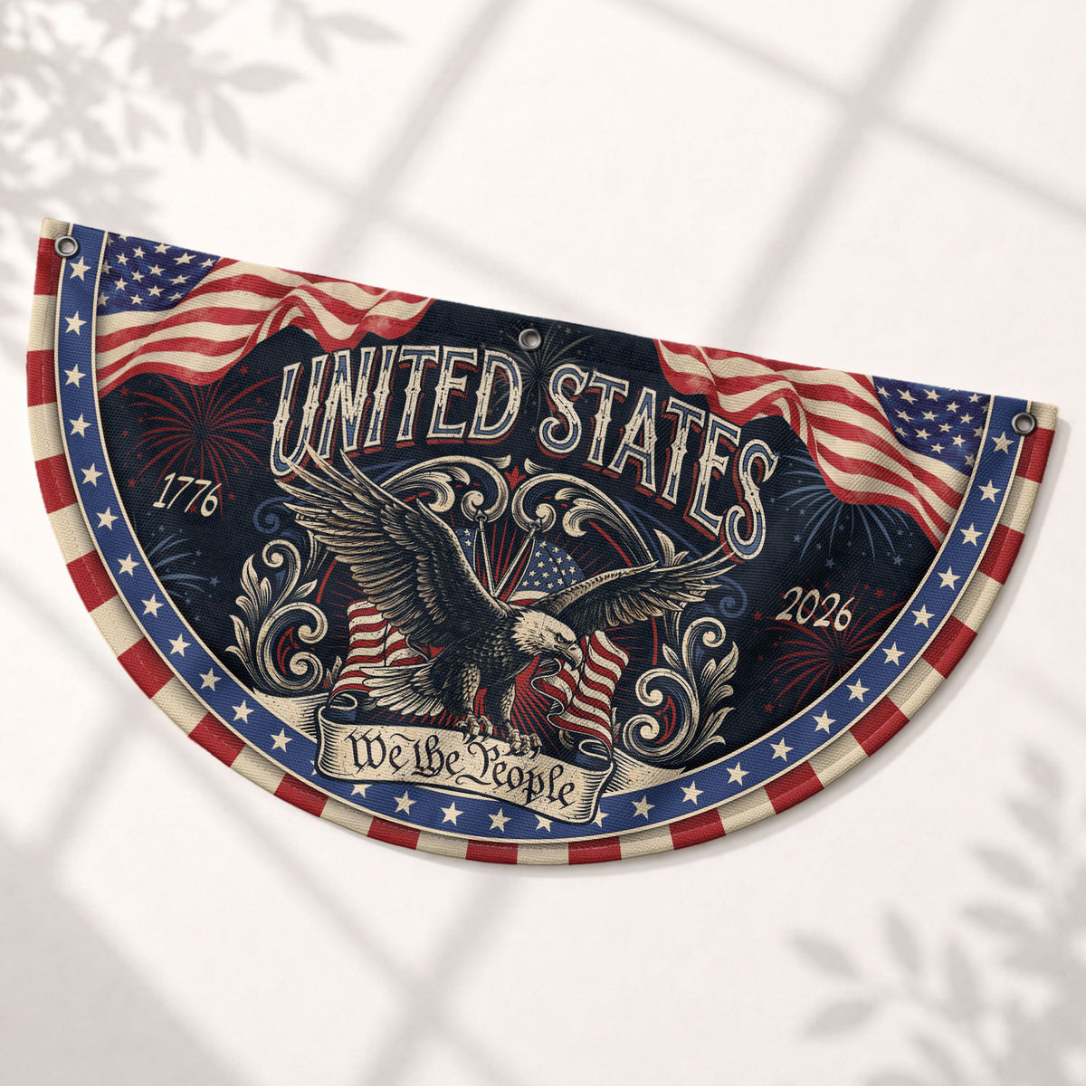 Patriotic Fence Flag 250 Years of Freedom 1776-2026 Decor - We The People Outdoor Banner - Rust Field Wear