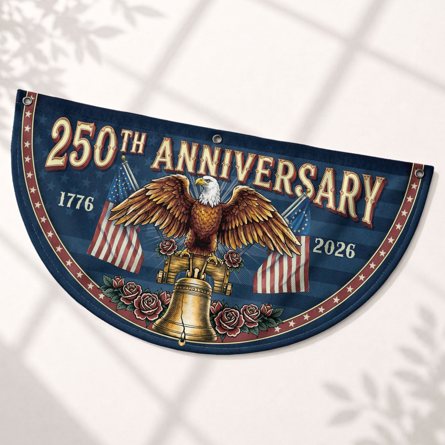 250th Anniversary USA Fence Flag - Patriotic Eagle & Liberty Bell Decoration for 2026