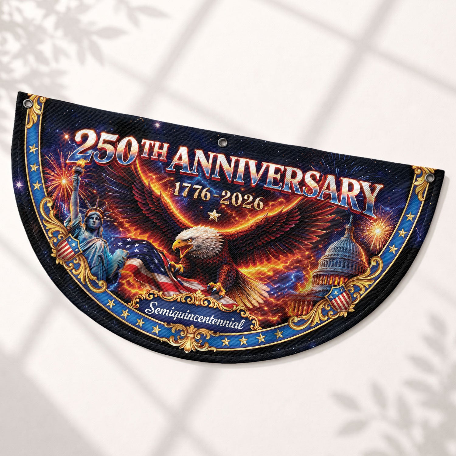 250 Years of Freedom Fence Flag 1776-2026 Patriotic Eagle Statue of Liberty Banner