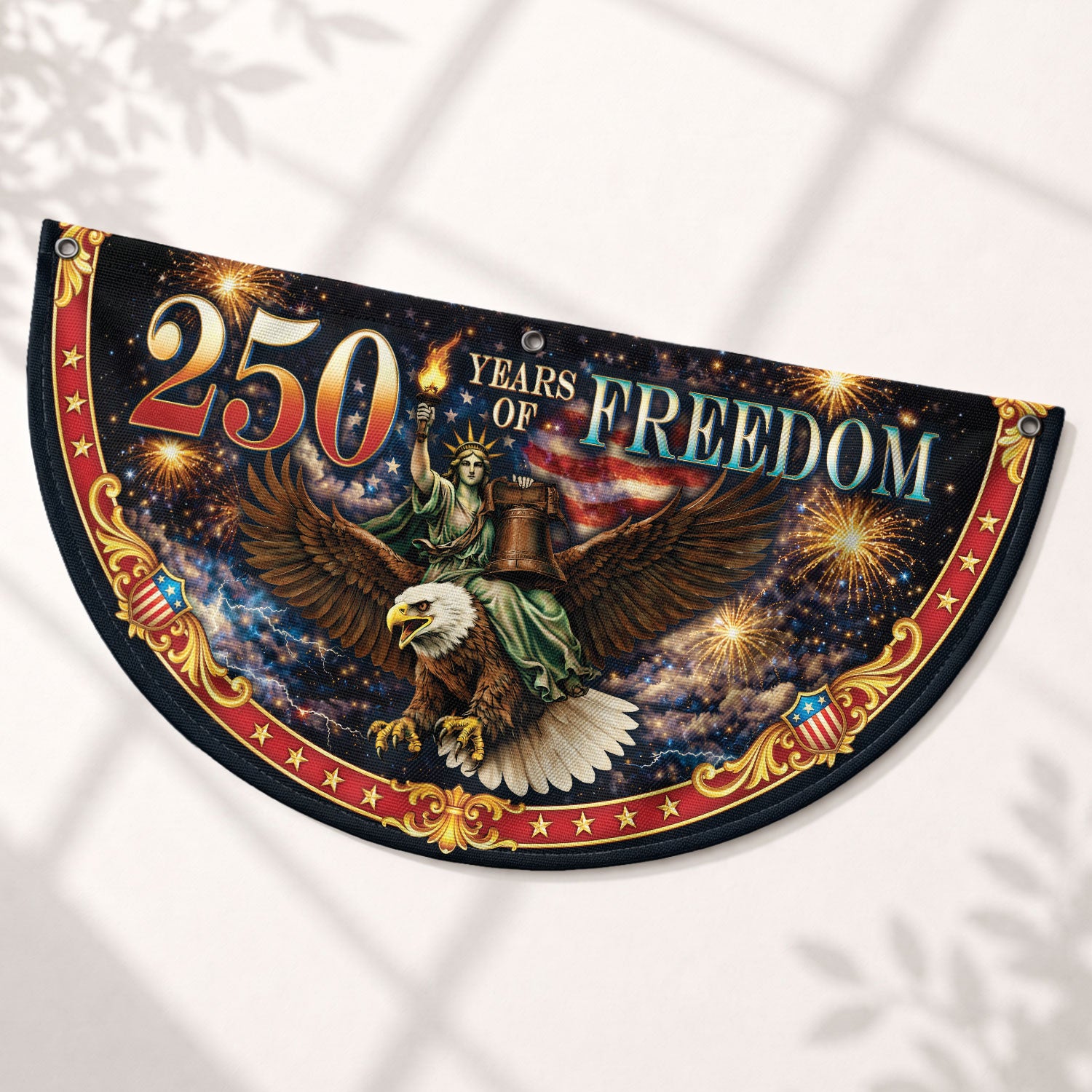Fence Flag 250 Years of Freedom 1776-2026 Patriotic Eagle Liberty Bell Fireworks Banner