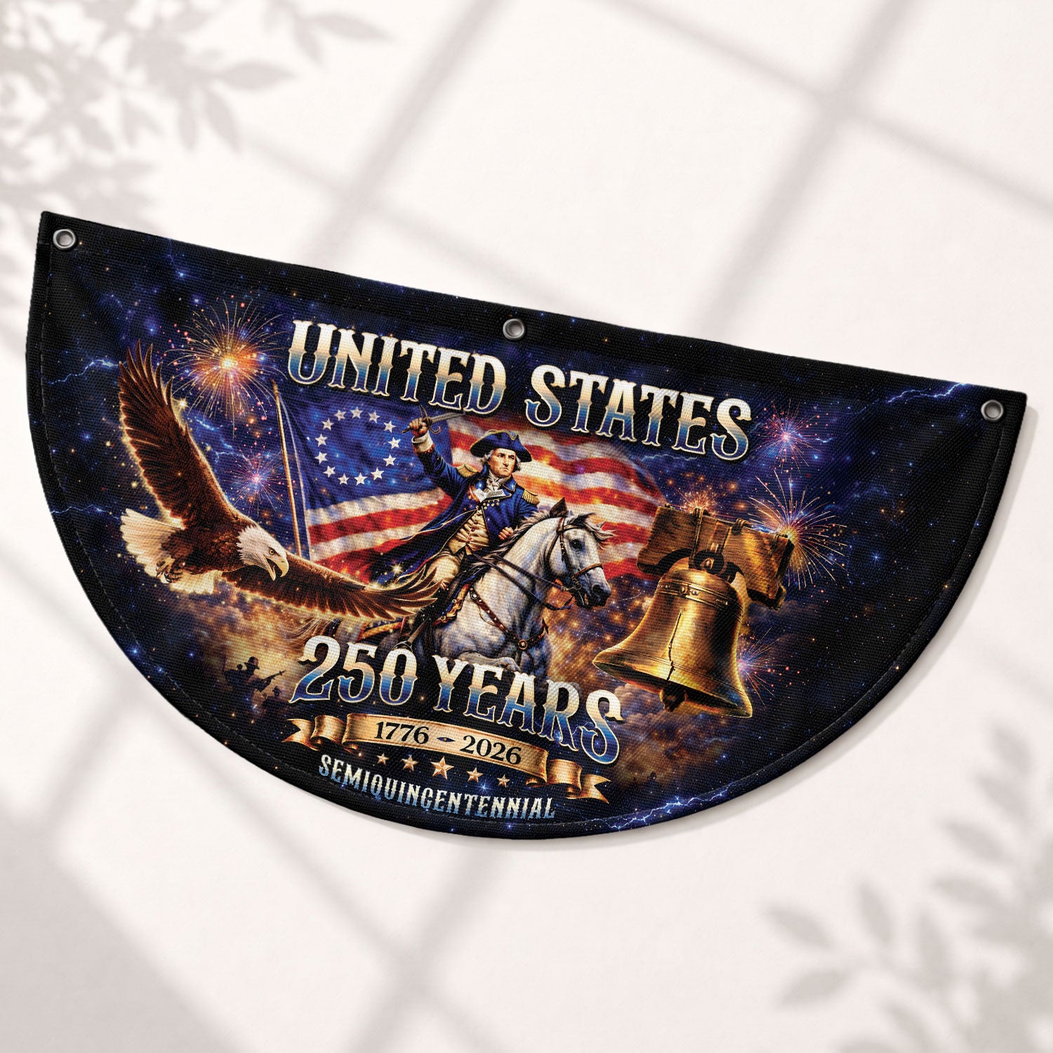 USA 250 Years Fence Flag 1776-2026 George Washington Eagle Patriotic