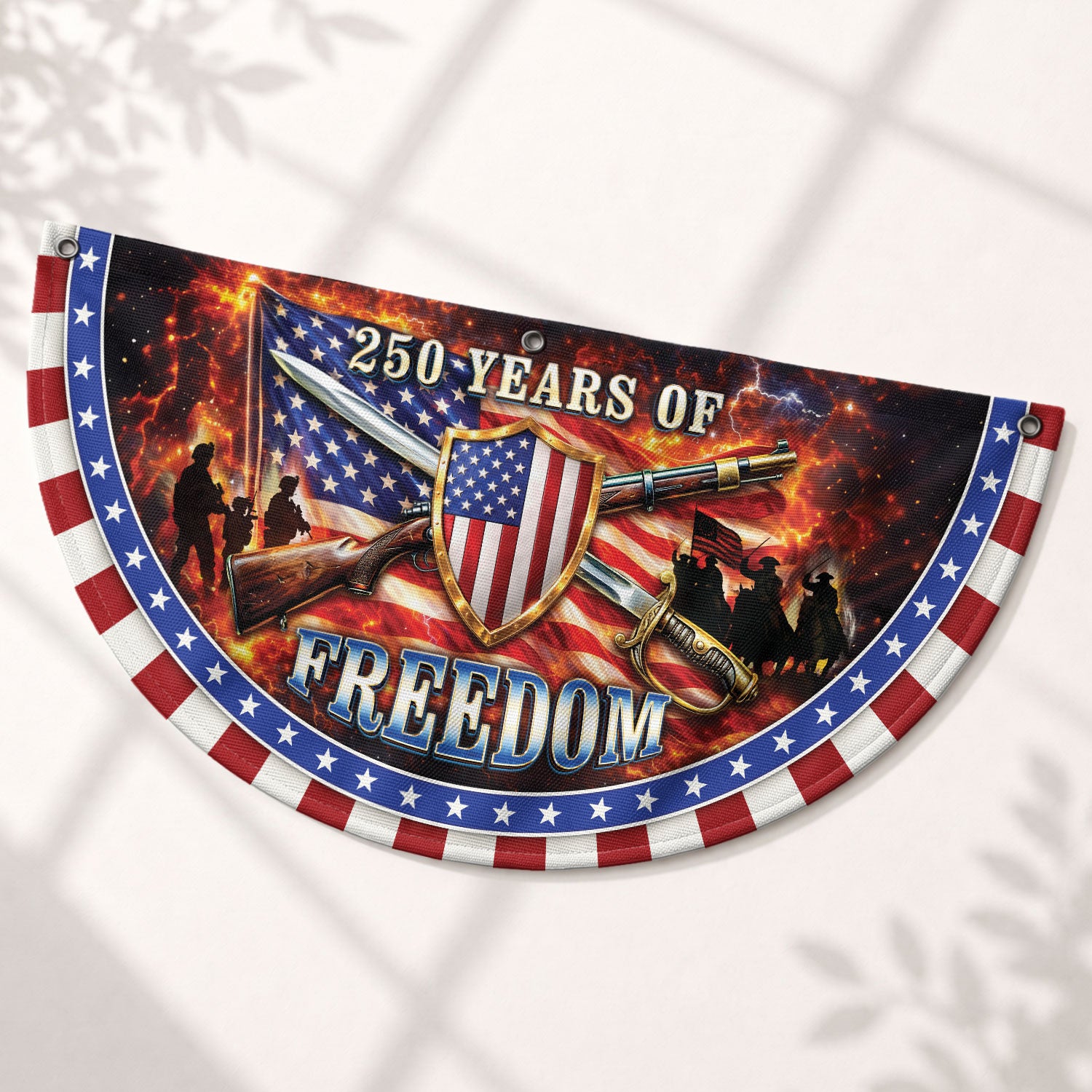 250 Years of Freedom Fence Flag 1776-2026 Patriotic Military Shield Banner