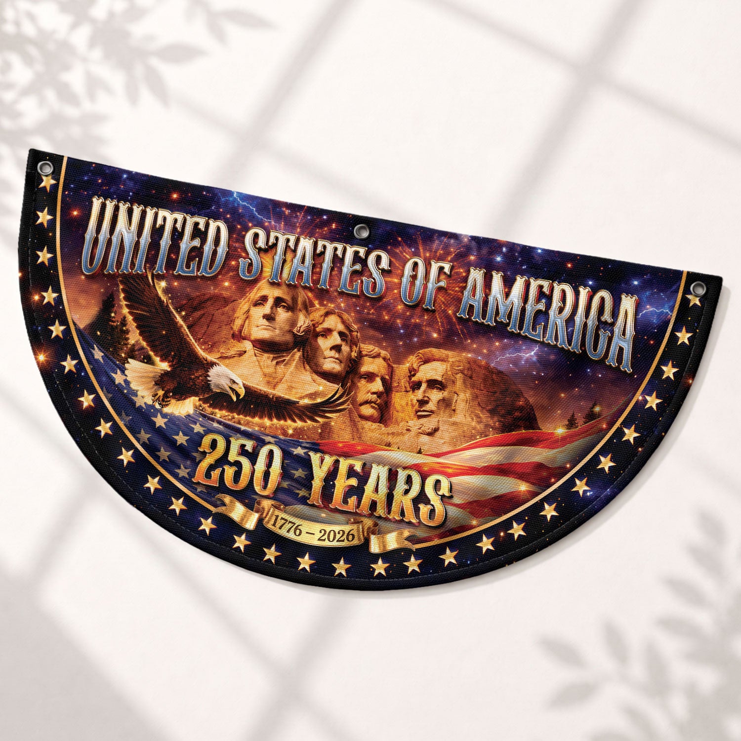 Mount Rushmore 250 Years United States Fence Flag 1776-2026 Patriotic Outdoor Banner