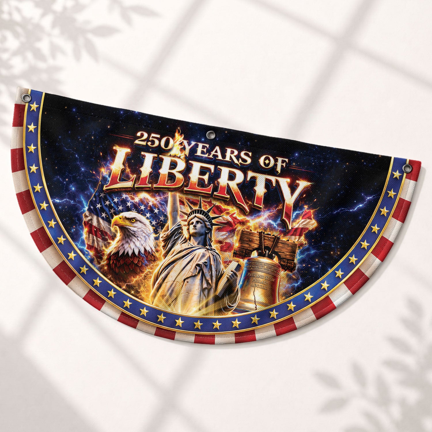 250 Years of Liberty Fence Flag Statue of Liberty Eagle Liberty Bell Banner