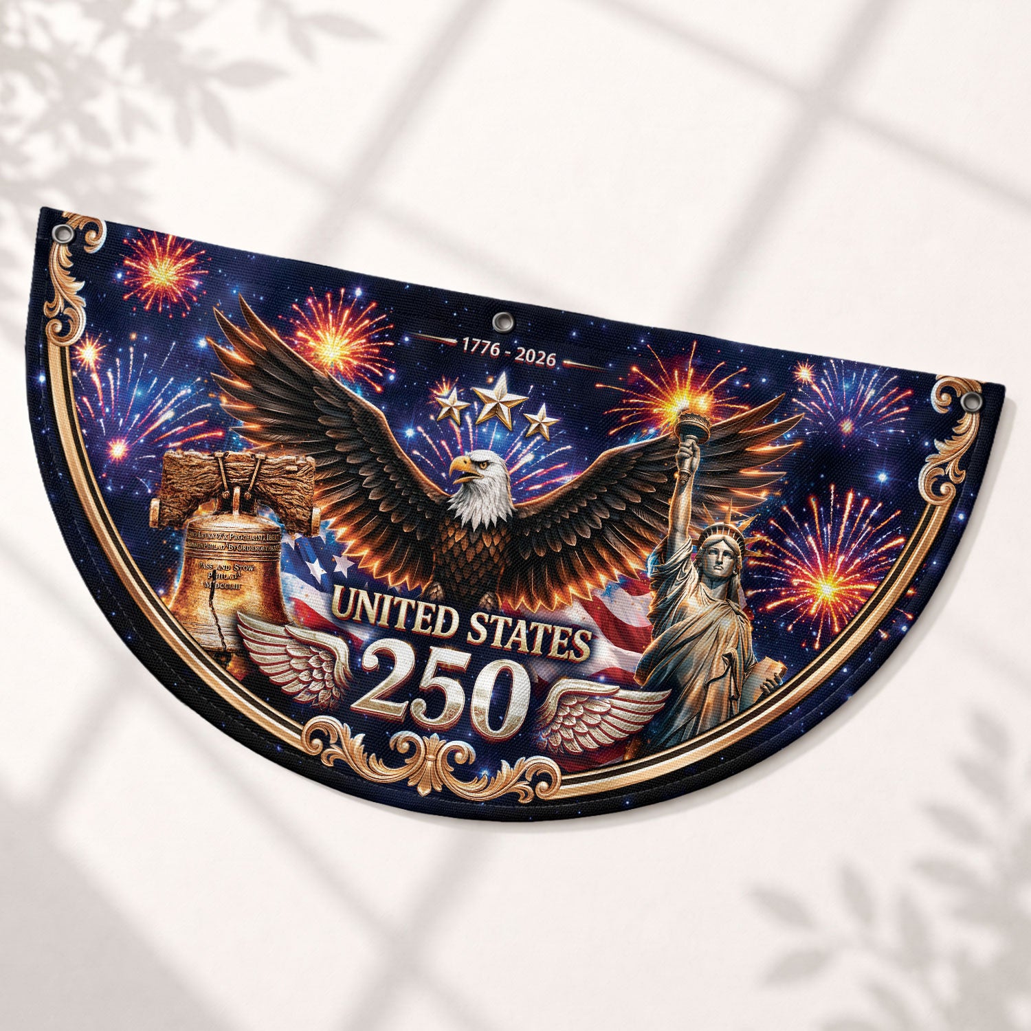 USA 250 Years Fence Flag 1776-2026 Liberty Bell Patriotic Eagle Yard Decoration