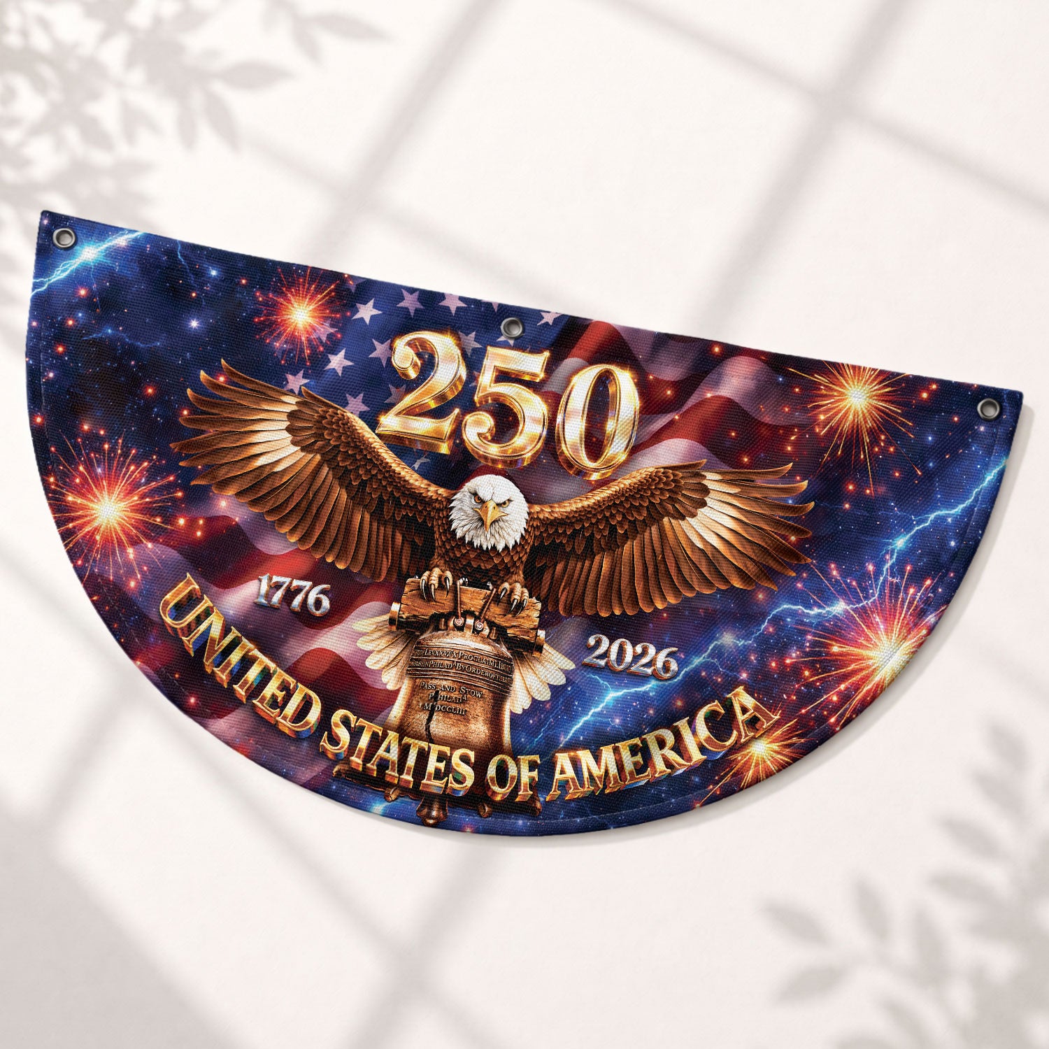 250 Years United States Fence Flag 1776-2026 Patriotic Liberty Eagle Bell