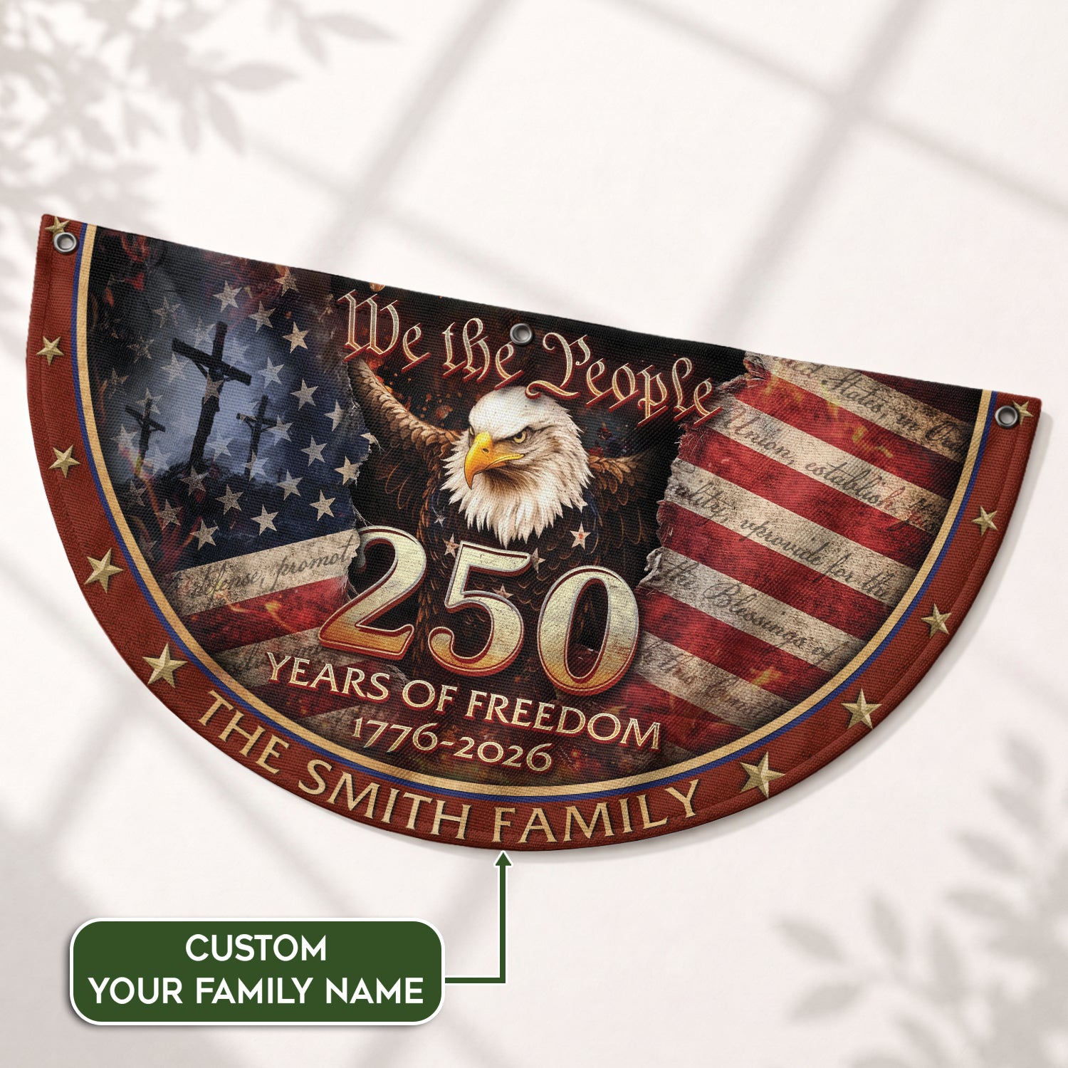 250 Christ Years of Freedom Flag Fence Flag Custom Family Name 250 Years Christian Flag American Flag with Cross Design