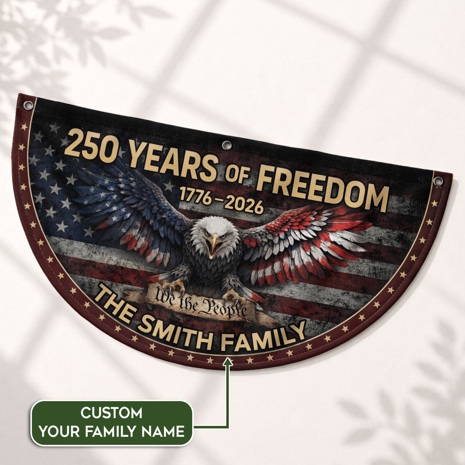 American Bald Eagle Fence Flag Custom Family Name 250 Years Freedom 1776-2026 Patriotic Yard Decor