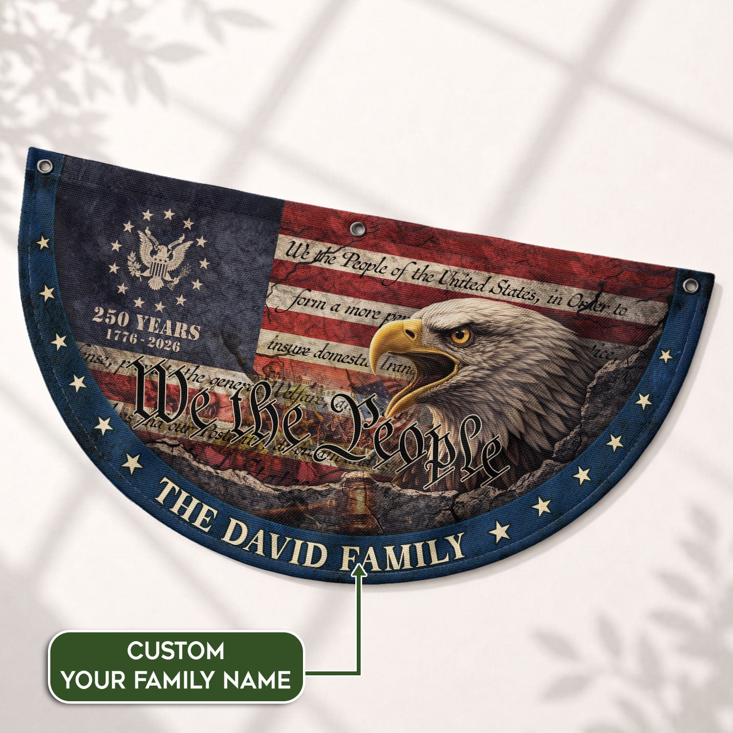 We The People Eagle Head Fence Flag Custom Family Name 250 Years Freedom 1776-2026 Patriotic Yard Decor