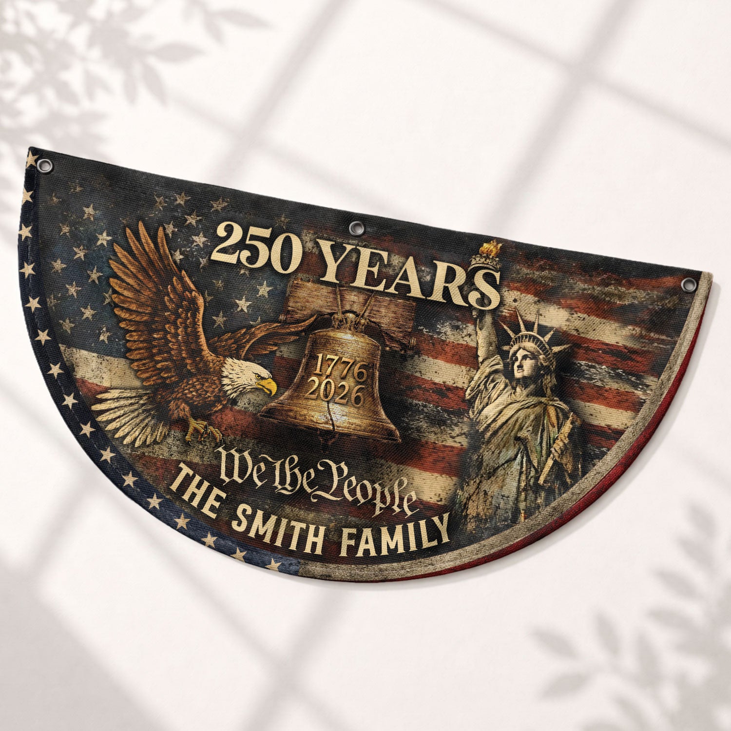 Liberty Bell Eagle Fence Flag Custom Family Name 250 Years Freedom 1776-2026 Patriotic Yard Decor