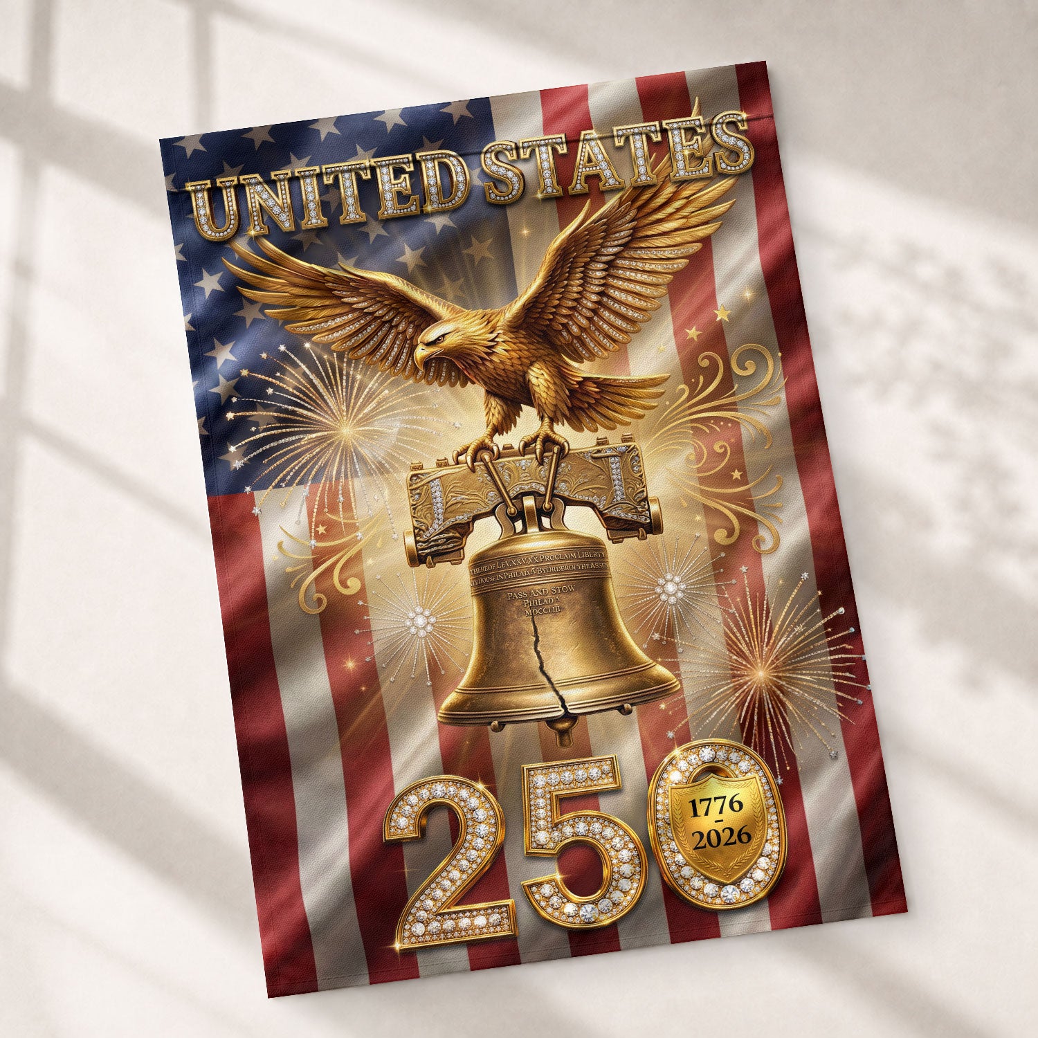 250th Anniversary House Flag USA Eagle Liberty Bell Patriotic Banner 1776-2026 Decor - Rust Field Wear