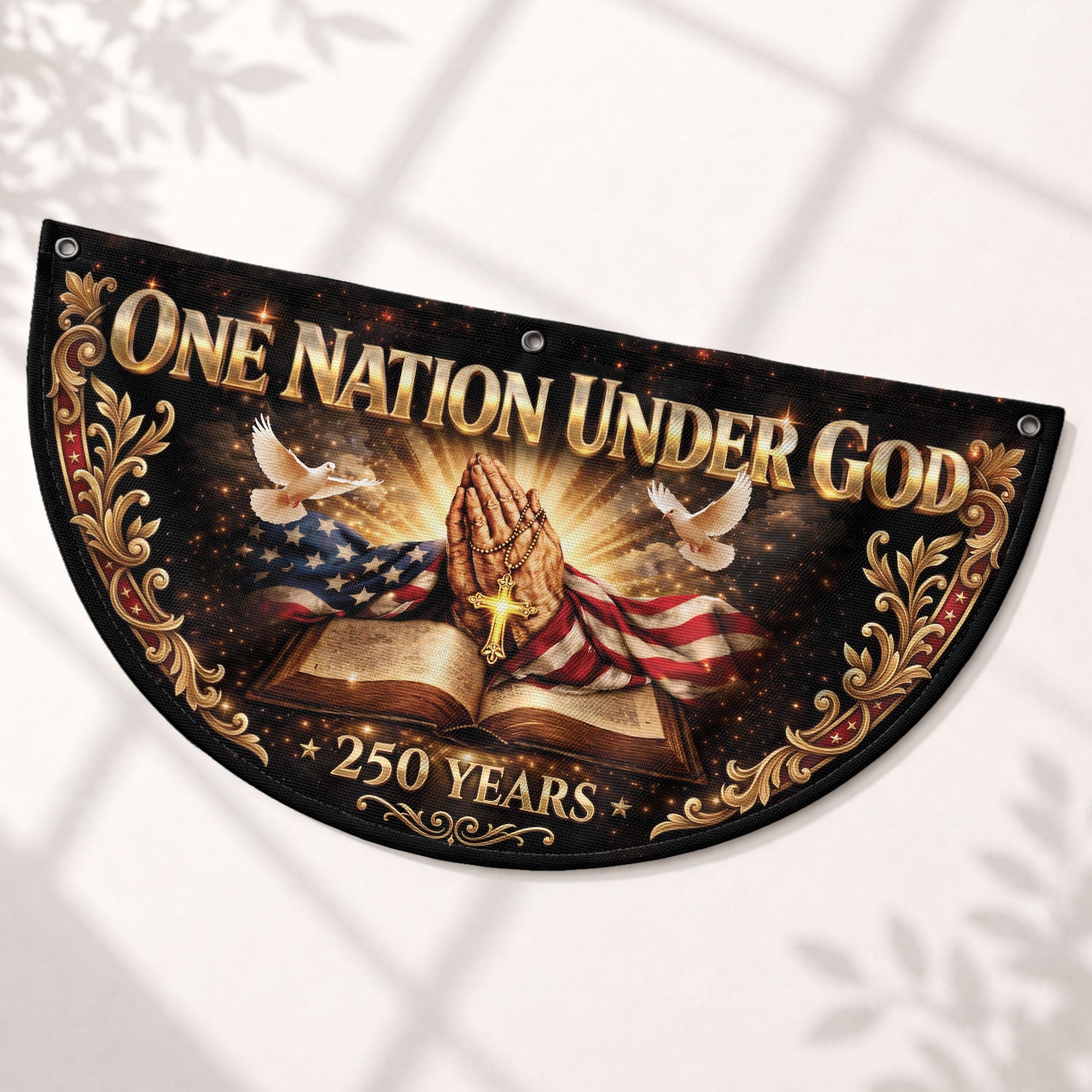 250 Years United States Fence Flag One Nation Under God 1776-2026 Patriotic Bible Banner